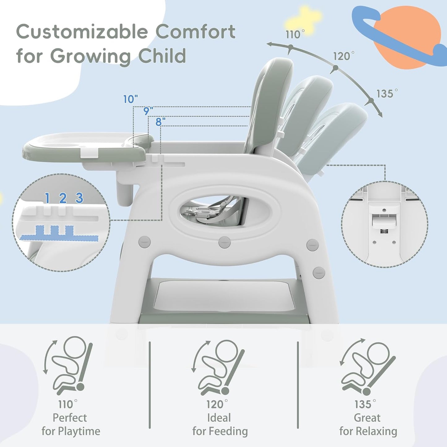 Xilingol 8 in 1 Convertible Baby High Chair W/Wheels, Baby Feeding Chair W/Adjustable Backrest & Removable Dual Tray, Building Block Table & Chair Set, HighChair for Babies & Toddlers (Green)
