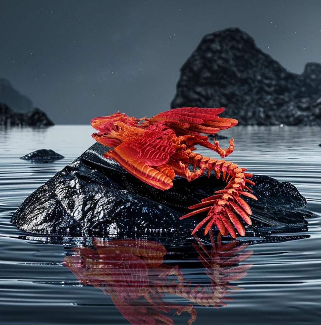3D Printed Dragon with Wings 3D Printed Animals Articulated Dragon Fidget Dragon 3D Printed Toys Dragon Toy Desk Pets Home Office Decor (Orange)