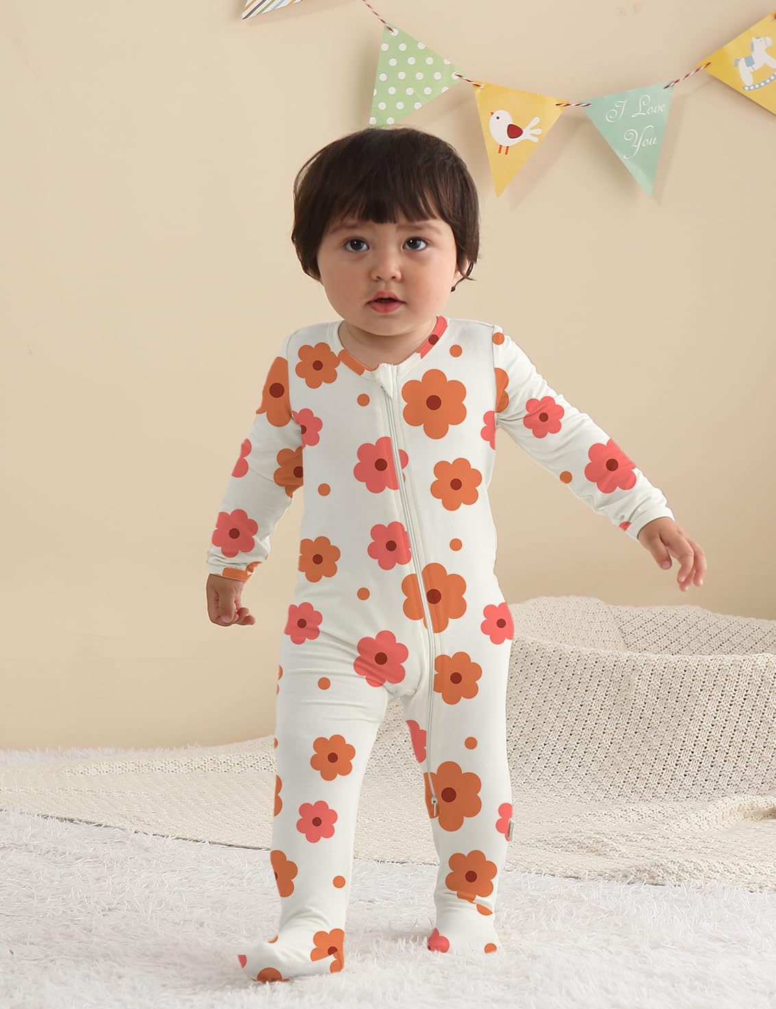 Jimonda Bamboo Baby Pajamas,Unisex Boys Girls One-Piece Footies,Long Sleeve Sleepers 2-Way Zip closure Romper