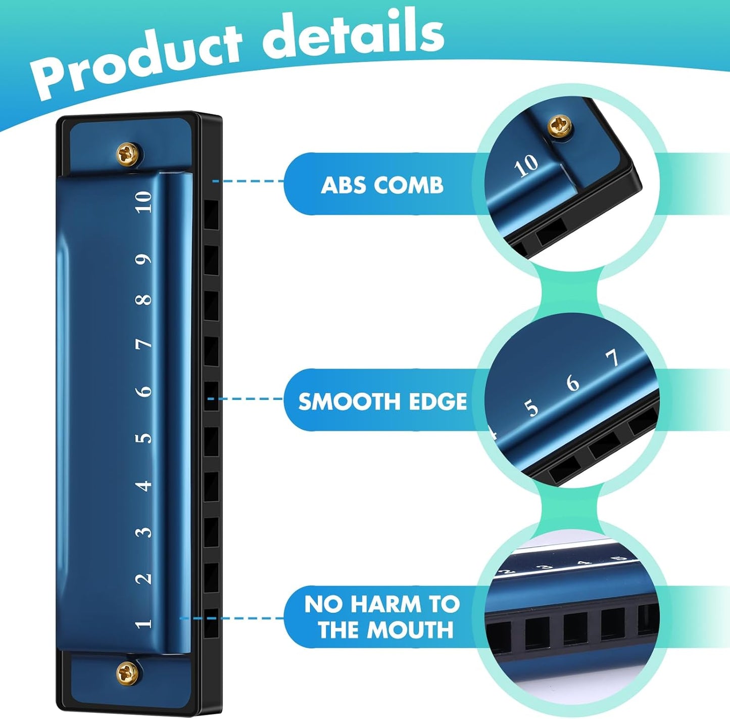 12 Pcs Harmonica Set 10 Hole 10 Hole 10 Tones Titanium Color Harmonica with Case Diatonic Chromatic Harmonica Musical Mouth Organ for Beginner Students Adults Instruments Gifts, 4 Colors