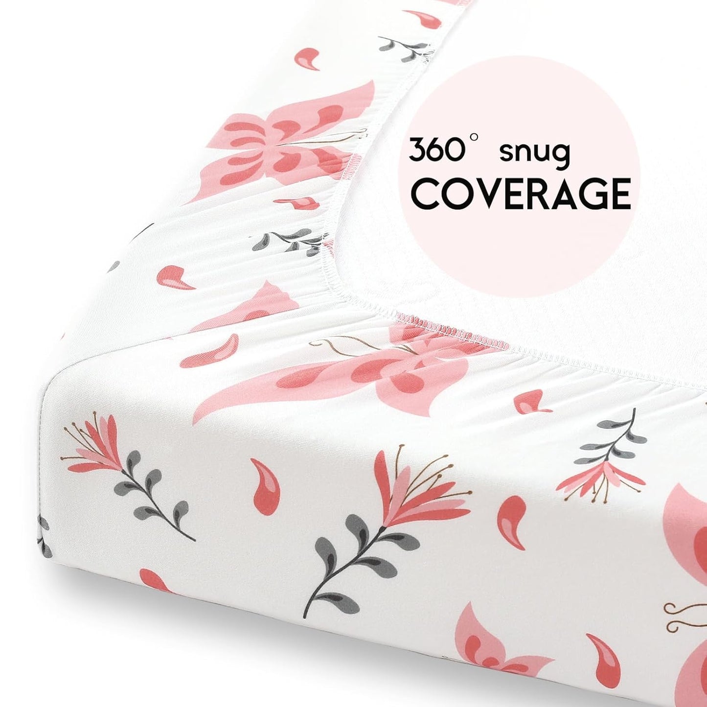 Yoofoss Pack and Play Sheets Fitted, Mini Crib Sheets 2-Pack for Pack N Play Mattress, Stretchy Playard Sheet, Soft and Breathable (Pink + Butterflies)