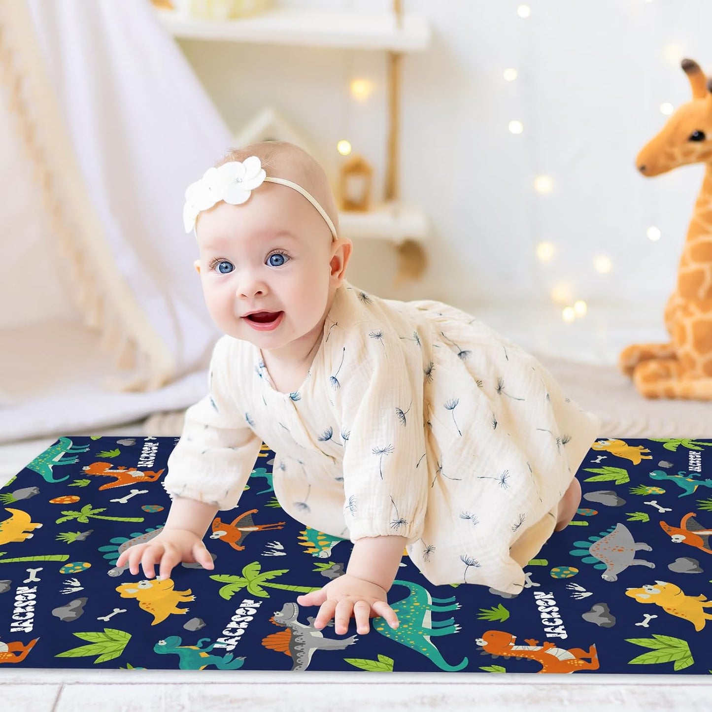 Personalized Dinasour Name Baby Blanket, Custom Cute Alphabet Name Blanket Toddler Boy Soft Flannne Swaddling Blankets Customized Monogram Memorial Gift from Nana for Infant Newborn Shower