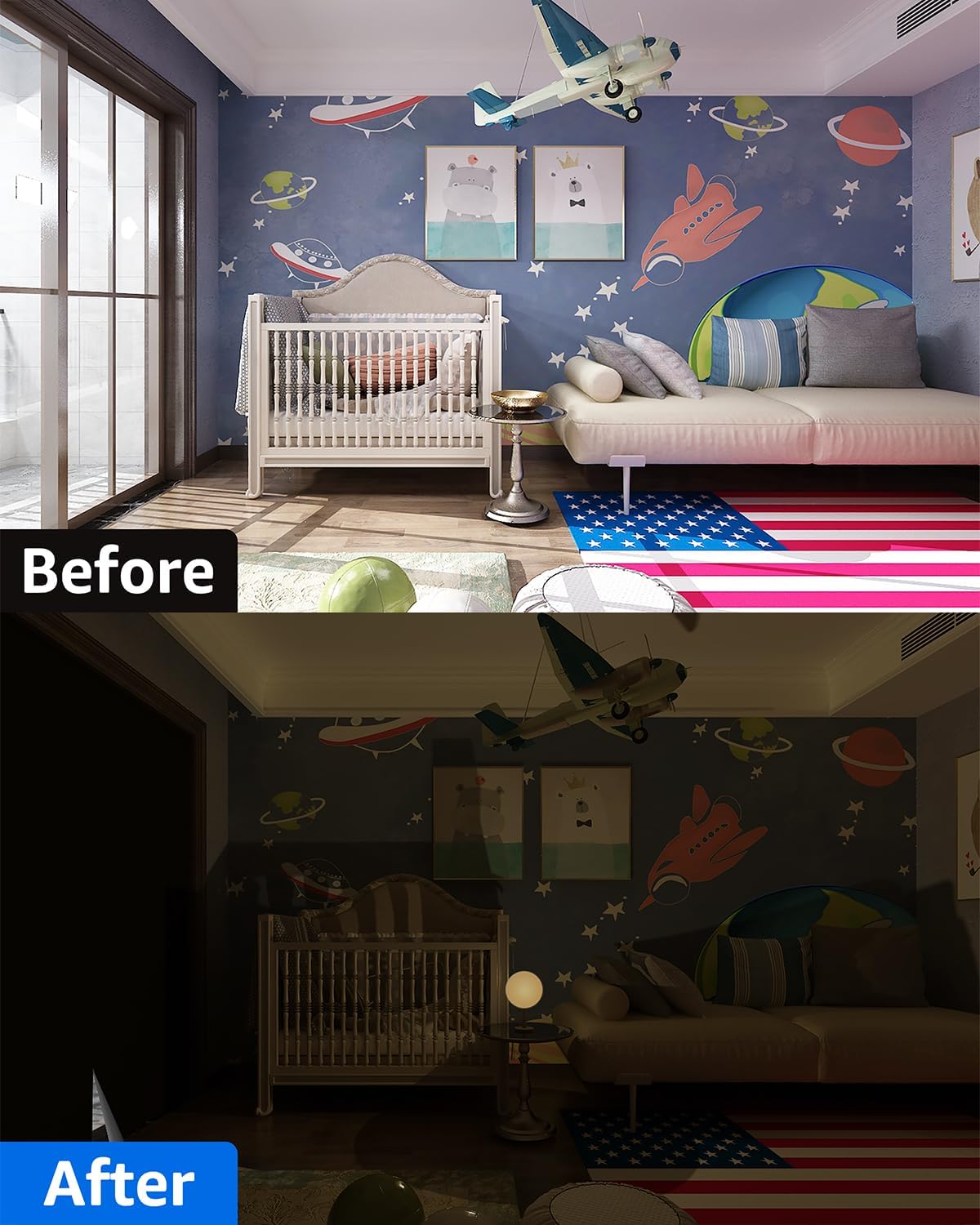 Sumobaby Blackout Curtains for Bedroom Portable 33"x48",No Drill Blackout Shades with Upgraded Hook&Loop Tapes,100% Black Out Window Cover,Thermal Insulated Blinds for Bedroom,Nursery(1 Panel,Black)