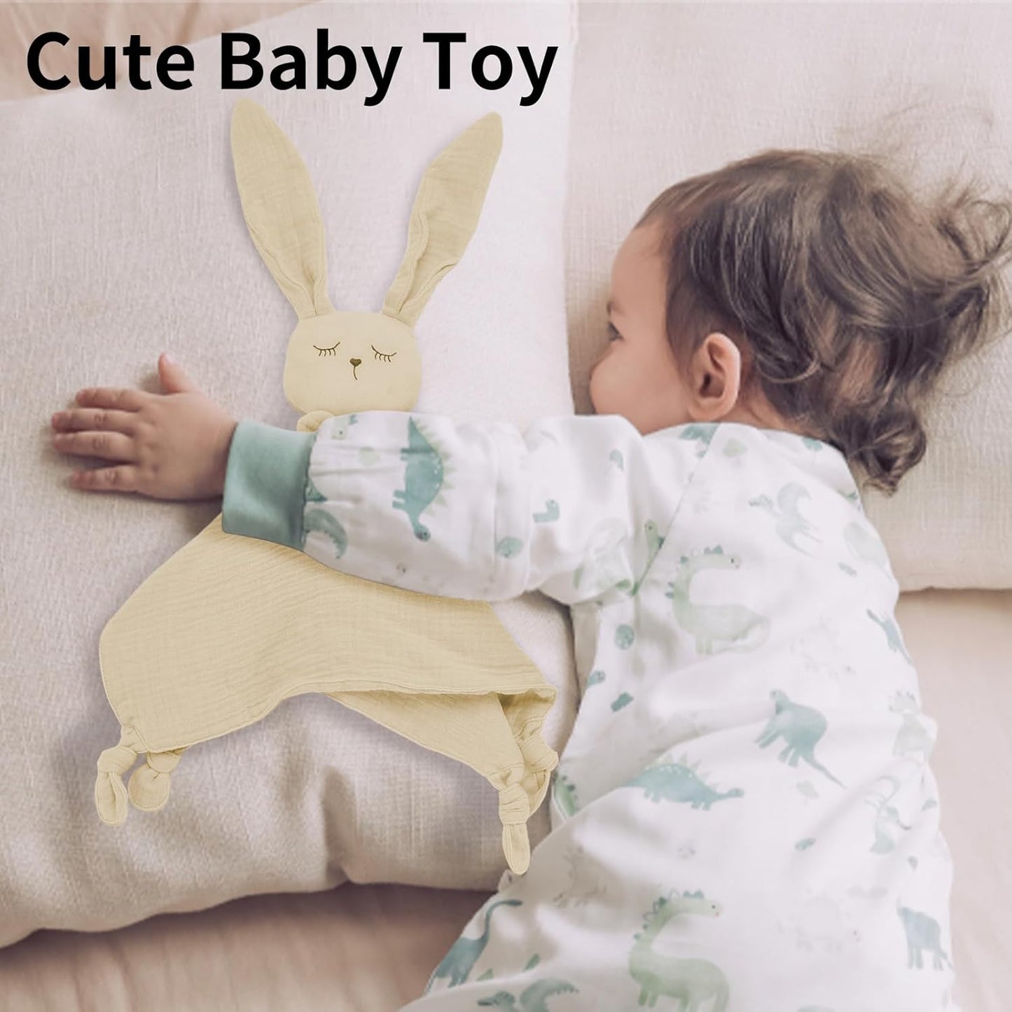 Easter Organic Cotton Muslin Bunny Loveys for Babies Baby Security Blanket Baby Snuggle Toy Newborn Essentials Must Haves(Rabbit-Off White)