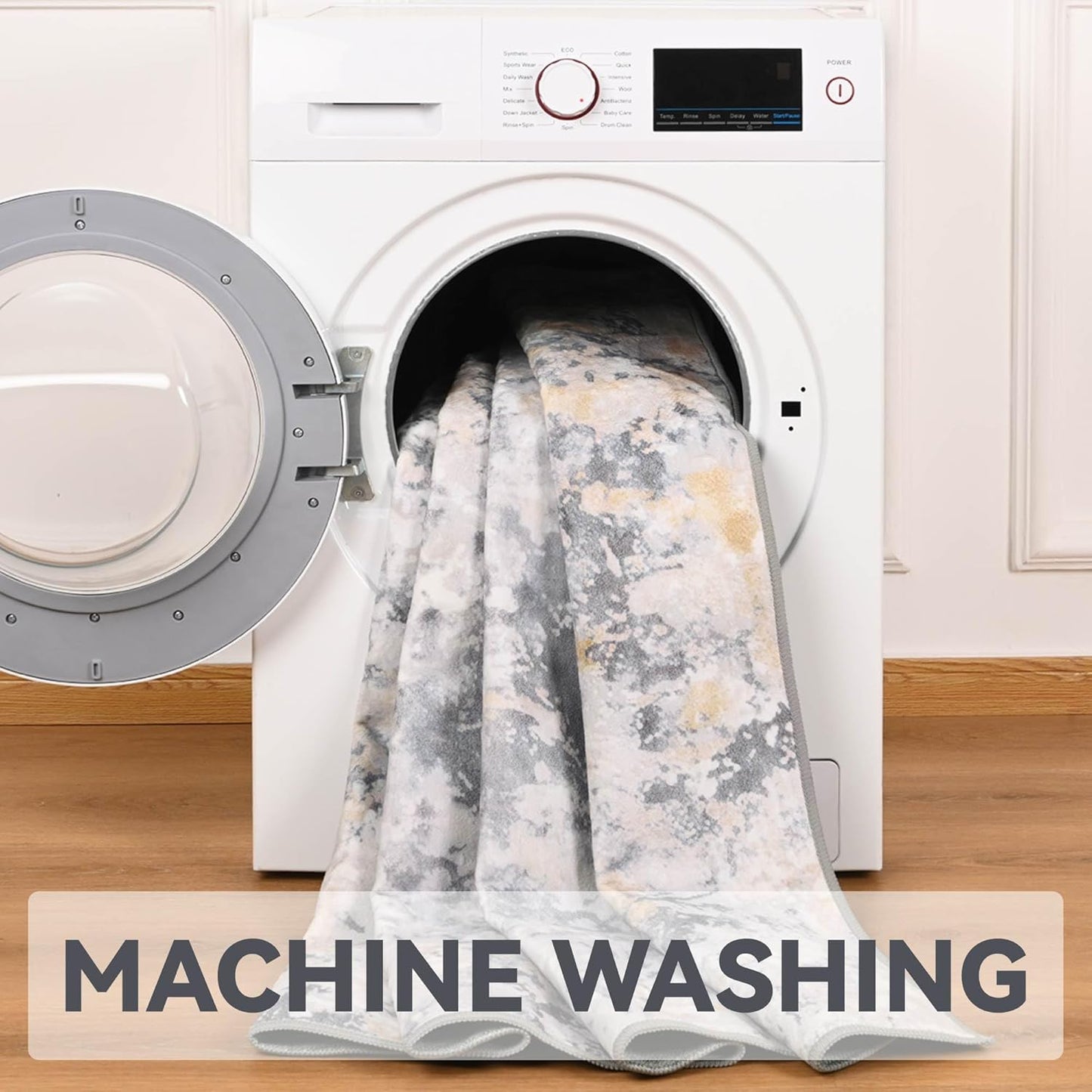 8x10 Grey Area Washable Rugs for Living Room, Abstract Modern Non Slip Bedroom Rugs, Neutral Large Low Pile Carpet Stain Resistant for Dining Room, Kids Playroom, Office