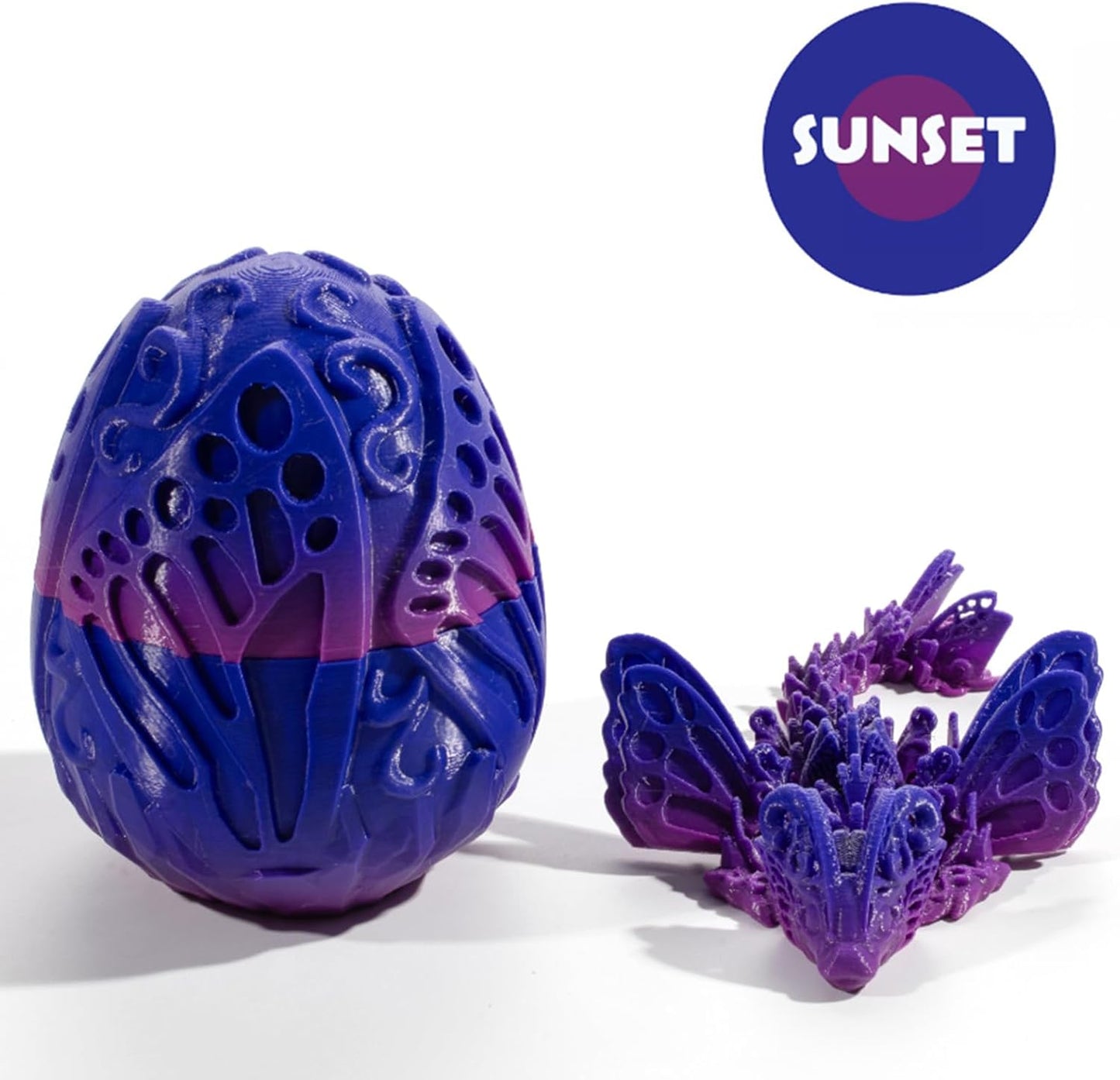 3D Printed Dragon Egg with Dragon Inside, Fully Articulated Butterfly Dragon in Egg, Dragon Fidget Toy, Home/Office/Desktop Décor, Easter Basket Stuffers, Gift for her (Sunset)