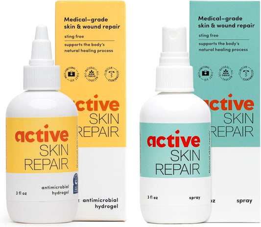 Active Skin Repair - First Aid Natural & Non-Toxic Healing Ointment & Antiseptic Spray for Minor Cuts, Wounds, Scrapes, Rashes, Sunburns, and Other Skin Irritations (Bundle, Combo, 3 oz Each)