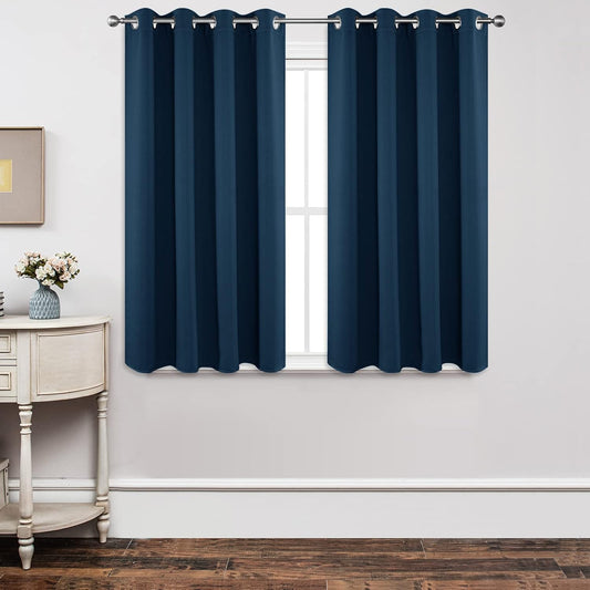Joydeco Blackout Curtains 45 Inch Length 2 Panels Set, Thermal Insulated Long Curtains& Drapes 2 Burg, Room Darkening Grommet Drapes for Living Room Bedroom Window (W52 x L45 Inch, Navy Blue)
