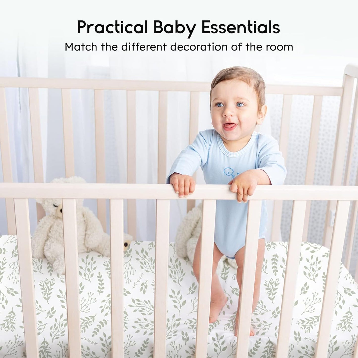 Yoofoss Baby Crib Sheets for Boys Girls, Fitted Crib Sheet 2 Pack for Standard Crib and Toddler Mattress, Super Soft Microfiber Baby Sheet 28x52x8in(Green+Leaf)