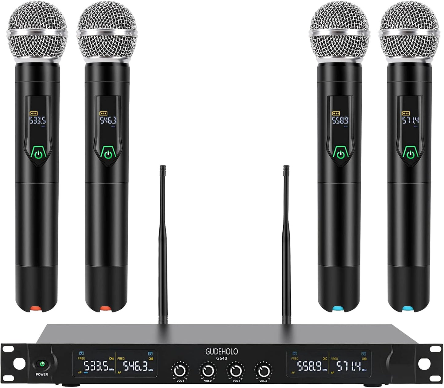 4-Channel Wireless Microphone System, Quad UHF Metal Cordless Mic, 4x25 Channels, Professional Cordless Mic System for Church, DJ, Karaoke,Wedding, Home KTV Set