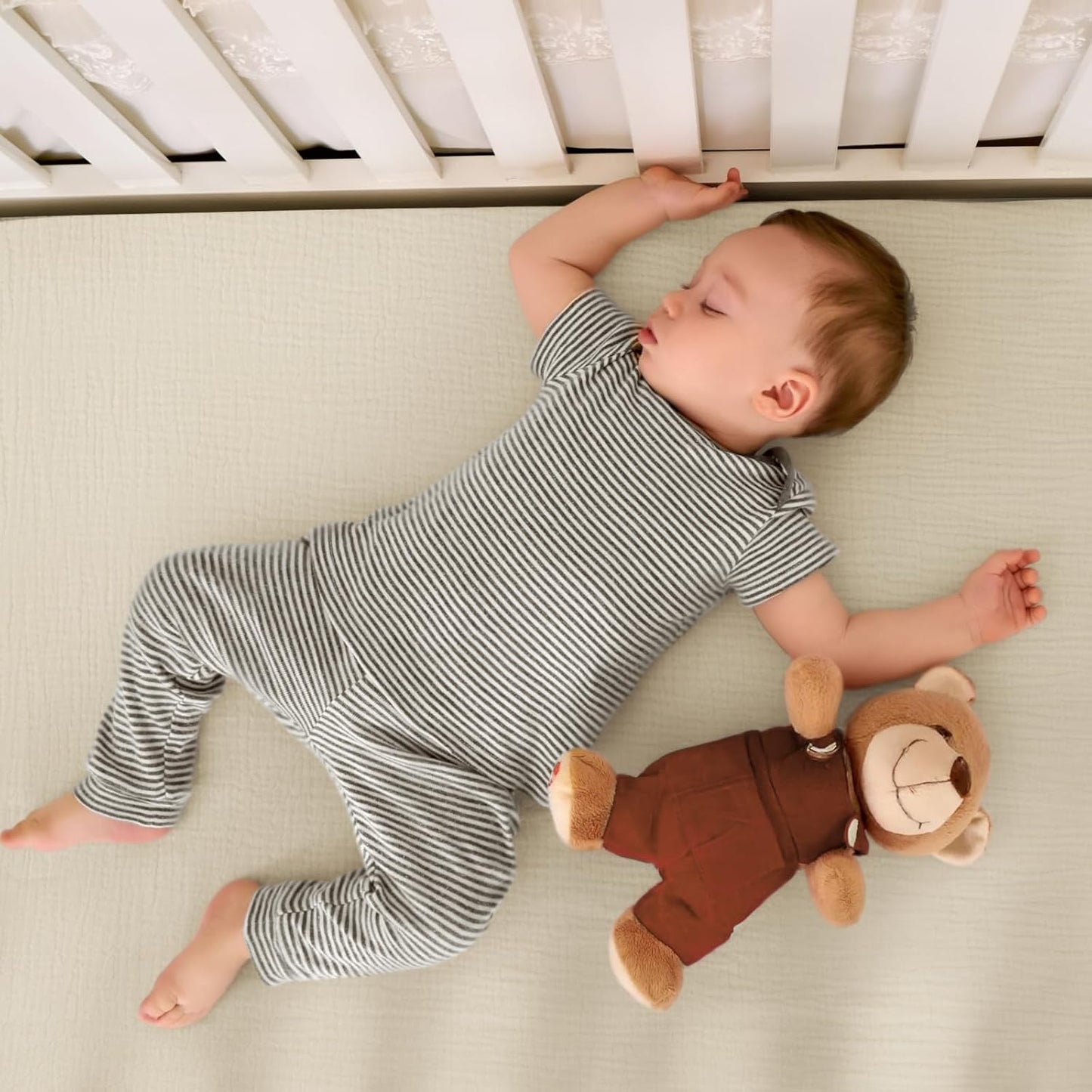 lulumoon Mini Crib Sheets Muslin: Soft Cotton Fitted Mini Crib Mattress Sheets for Boys and Girls 2Pack