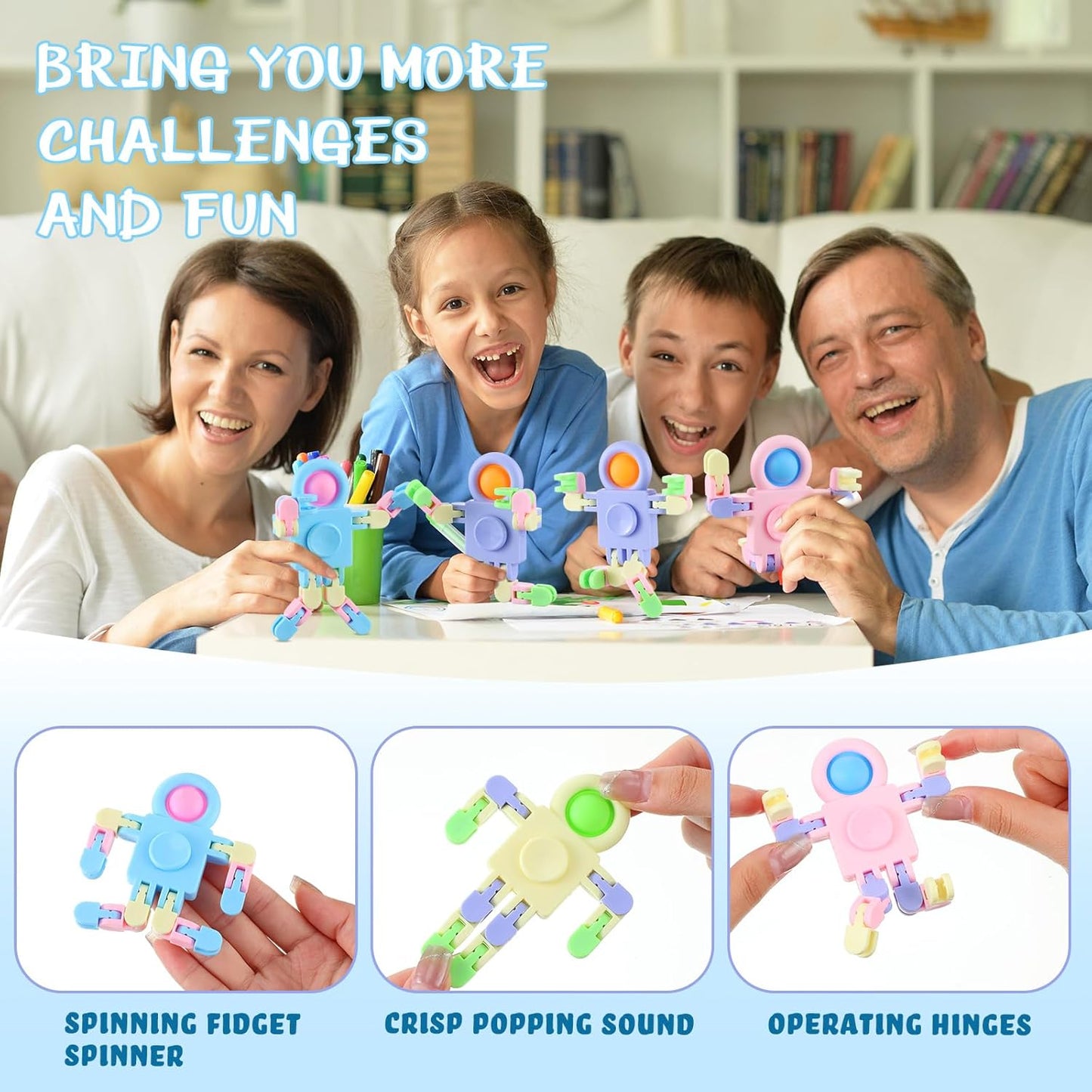 72 Pcs Warm Color Fidget Sensory Spinner Toys Transformable Chain Robot Fingertip Toy Sensory for Anxiety, Stress Relief ADHD Autism Pinata Goodie Bag Stuffers