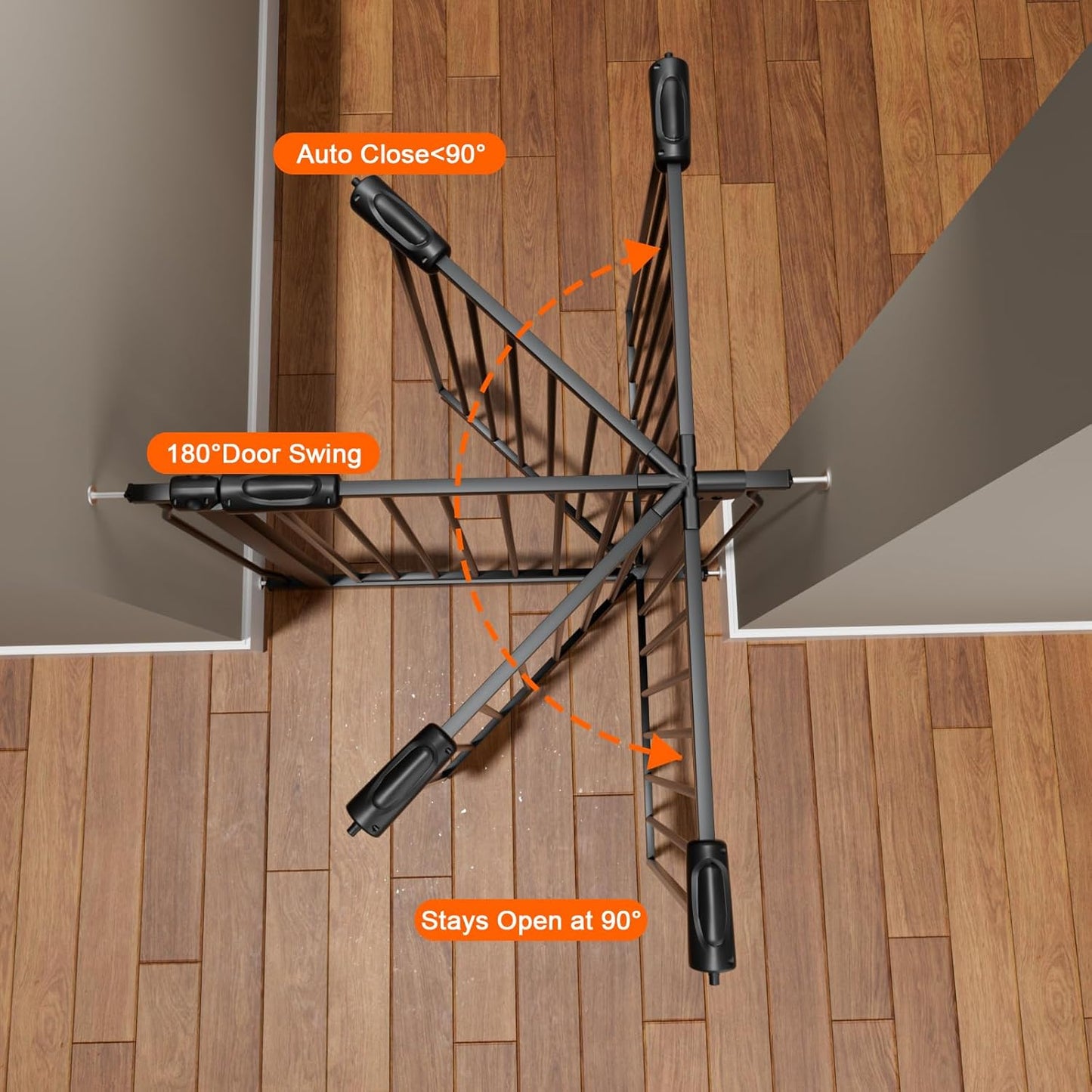 HOOEN 30" Tall Extra Wide Baby Gates for Doorways Stairs 76 to 86 in Large Long Pressure Mounted Pet Dog Gate Metal Tension Indoor Child Safety Gates with Extension Kits