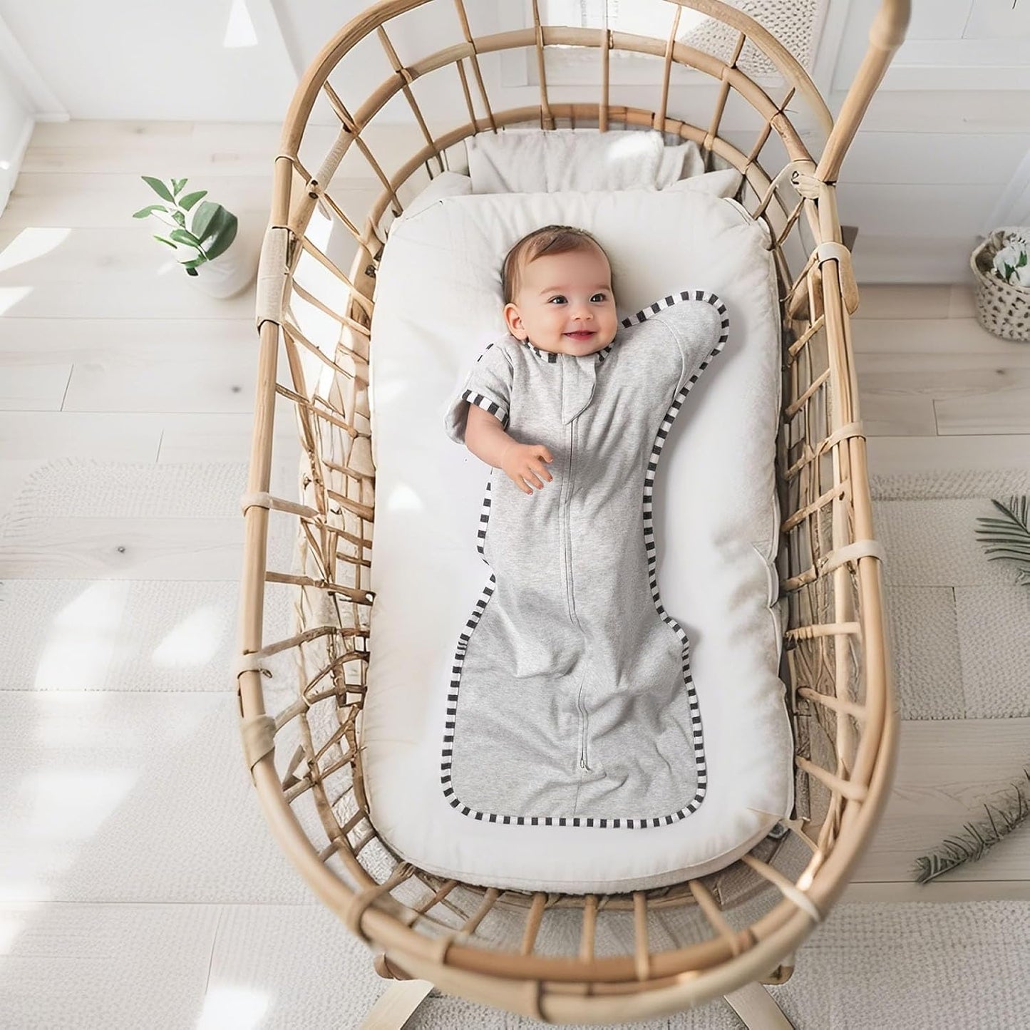 Transition Swaddle, 2 Pack 100% Cotton Baby Sleep Sack, 2-Way Zipper Infant Arm Up Swaddle for Newborn Baby Boys Girls (Light Green + Light Grey, L(6-9 Months))