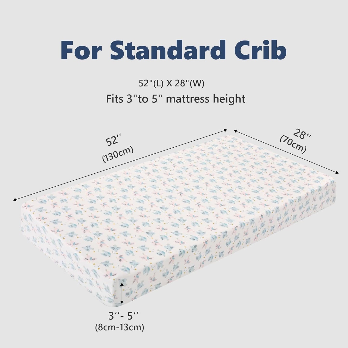 TILLYOU Baby Crib Sheets for Boys Girls, Super Soft Toddler Bed Sheets, 2 Pack Sheets for Standard Crib Mattress 28x52in, Lucky Pony Peace Dove and Big Pink Flower