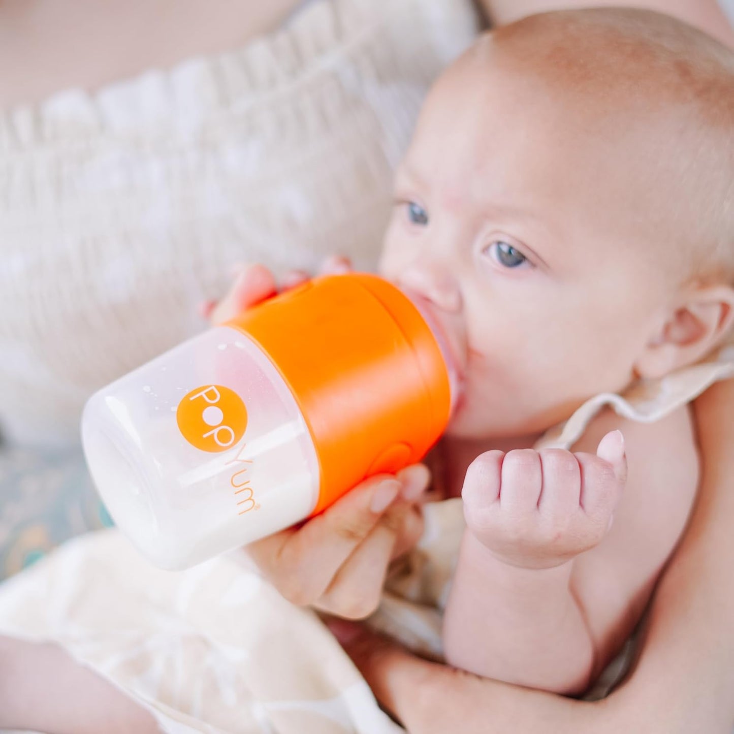 PopYum 5 oz Orange Anti-Colic Formula Making/Mixing/Dispenser Baby Bottle with #1 Slow Flow Nipple, 150 ml, BPA-Free, Natural Latch