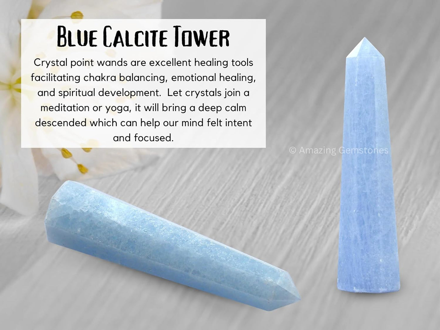 Amazing Gemstone Blue Calcite Celestite Crystal Towers ~ Natural Healing Crystal Point Obelisk for Reiki Healing and Crystal Grid (2" to 3" Inch)