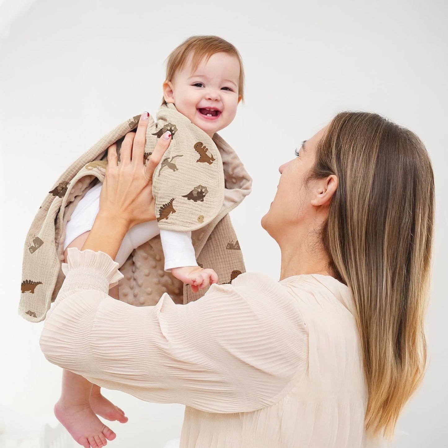 Susurration Baby Blanket for Unisex Boys Girls, Soft Nursery Minky Blanket with Muslin Cotton Front and Dotted Fleece Back, Receiving Blanket for Baby Newborn Infant, 30x40inch (Dinosaur)