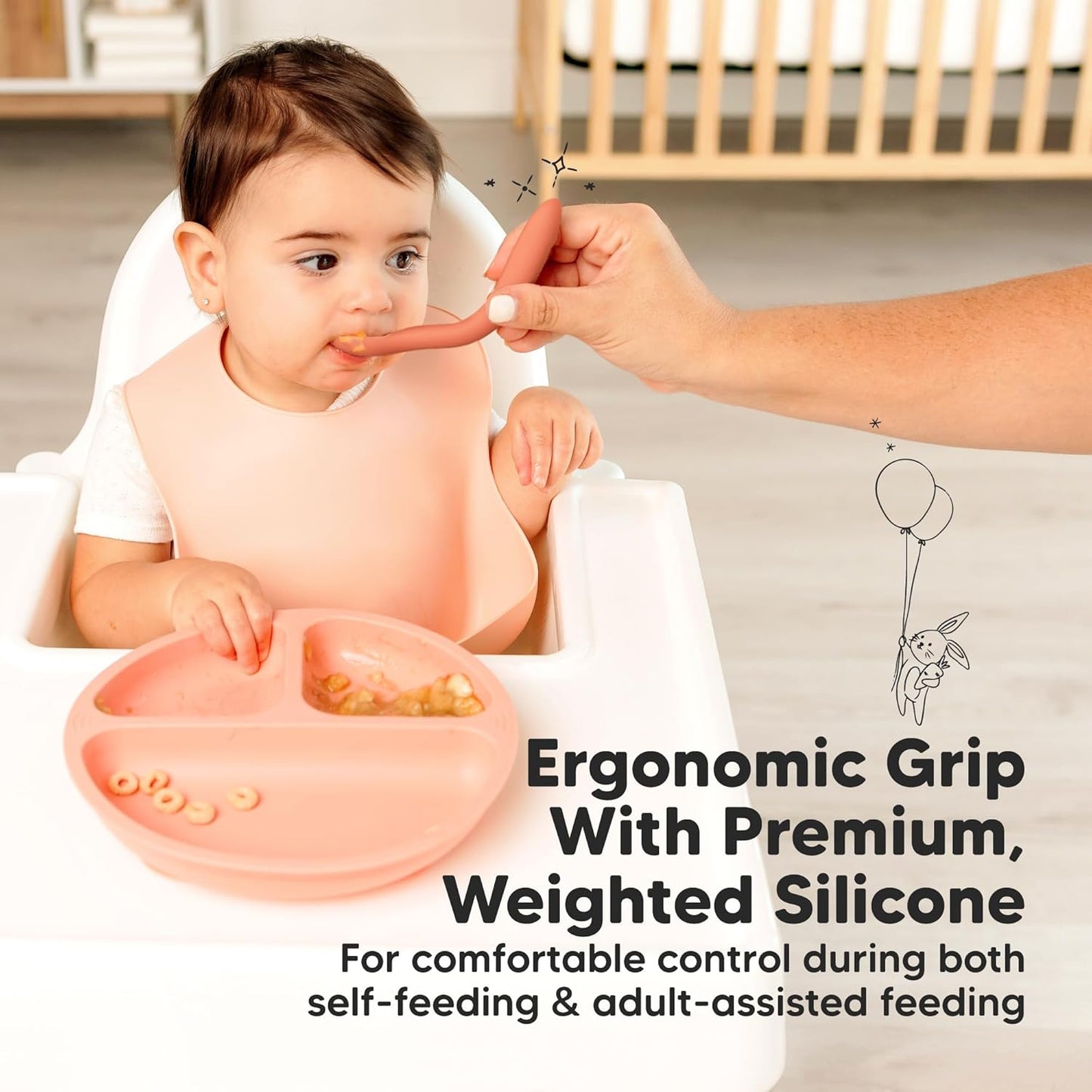 KeaBabies Silicone Baby Spoons, Self Feeding 6-12 months - 3-Pack Baby Weaning Eating Utensils, Toddler First Food Training Spoon, Infant, Kids Feeding Supplies Essential Set,Dishwasher-safe (Roseate)