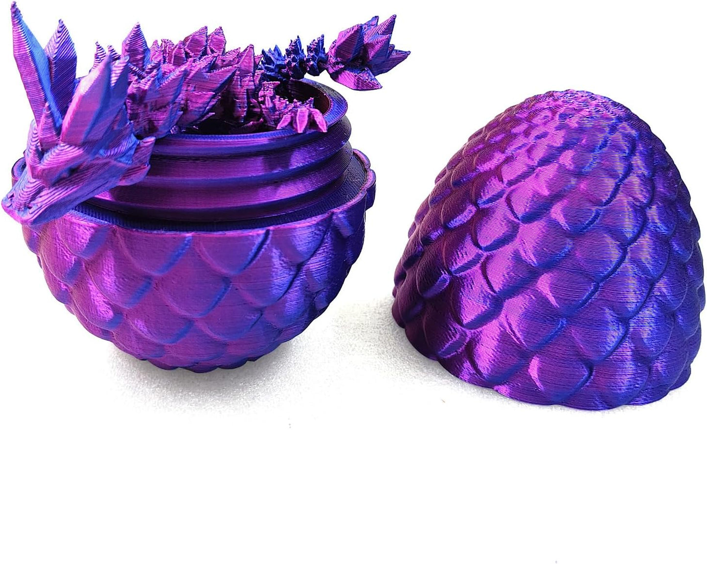 3D Printed Dragon in Egg with Dragon Inside,Dragon Surprise Egg,Flexible Joints Home Office Dragon Decor Executive Desk Toys for Autism/ADHD,Crystal Dragon Eggs Fidget Toy (Laser Purple)