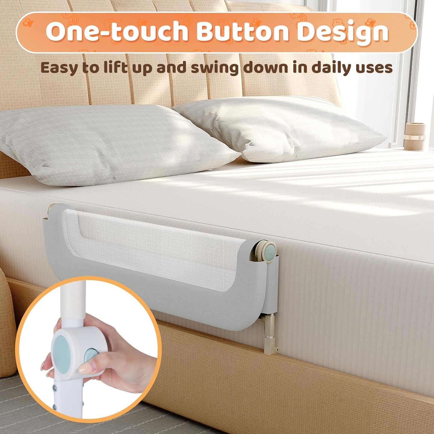 omzer Bed Guard Rail for Toddlers - 32inch Folding up & Adjustable Heights Baby Bed Safety Rails - Portable Toddler Bed Barrier Railing Guard for Kids Twin, Bunk, Queen, Full Size Bed