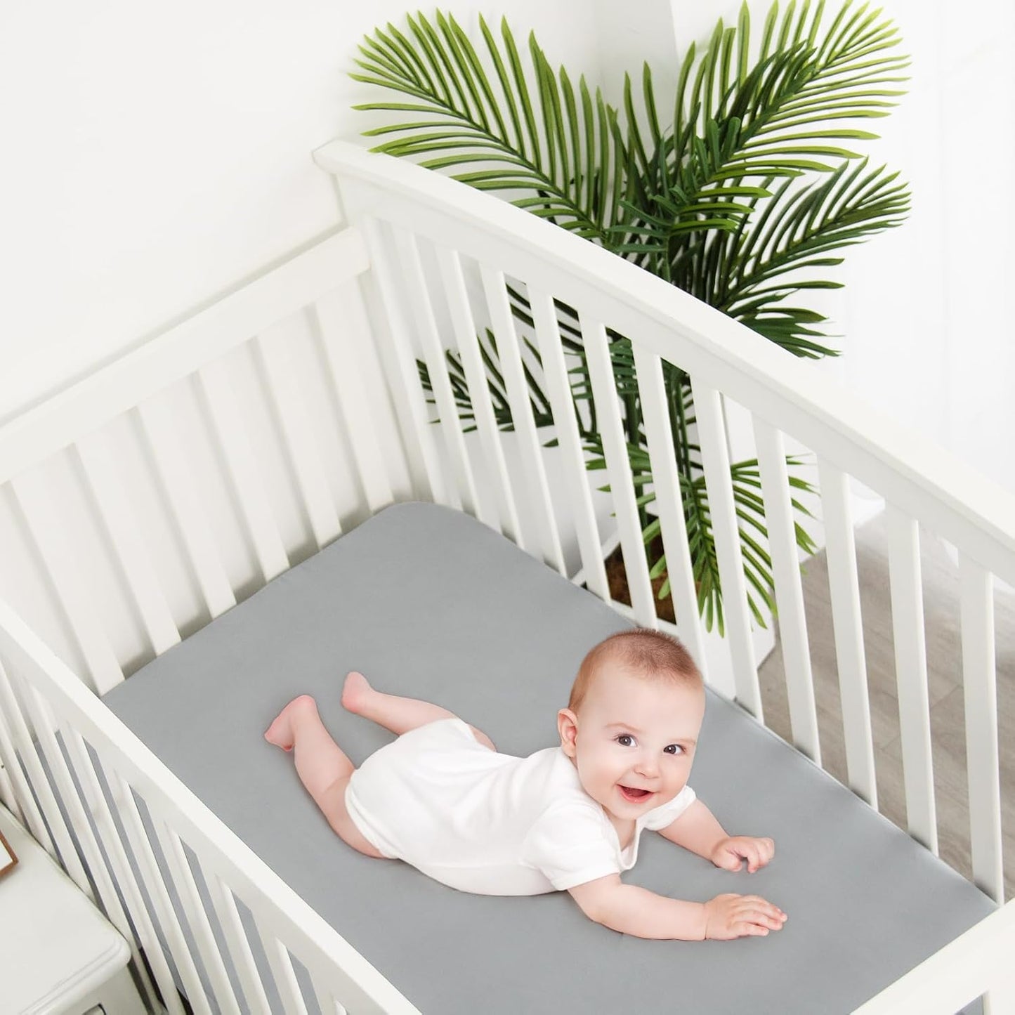 Crib Sheets Waterproof 2 Pack, Crib Mattress Protector, Toddler Fitted Crib Sheet Neutral, Ultra Soft & Breathable Toddler Bed Sheets for Boys and Girls, Grey & Navy