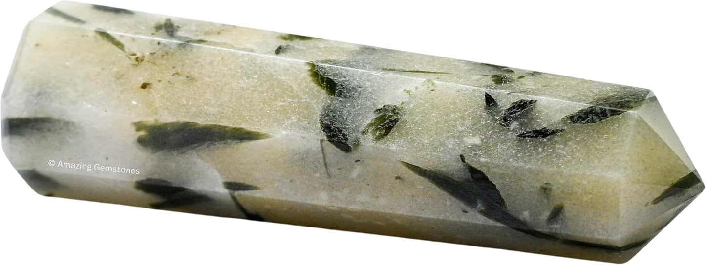 Amazing Gemstone Green Tourmaline in Quartz Crystal Towers - Natural Healing Crystal Point Obelisk for Reiki Healing and Crystal Grid (2 Inch to 3 Inch)