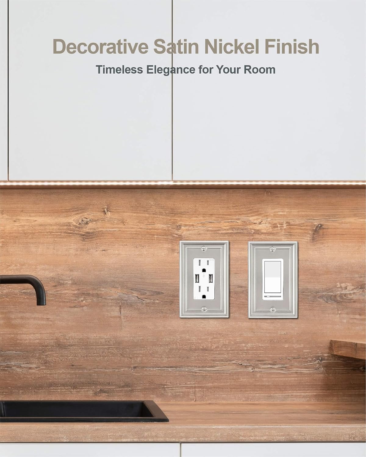 4-Pack Decorator Wall Plate, Satin Nickel Electrical Outlet Cover Plate for Receptacle, Dimmer Switch, GFCI Outlet, Midsize, A035 Series