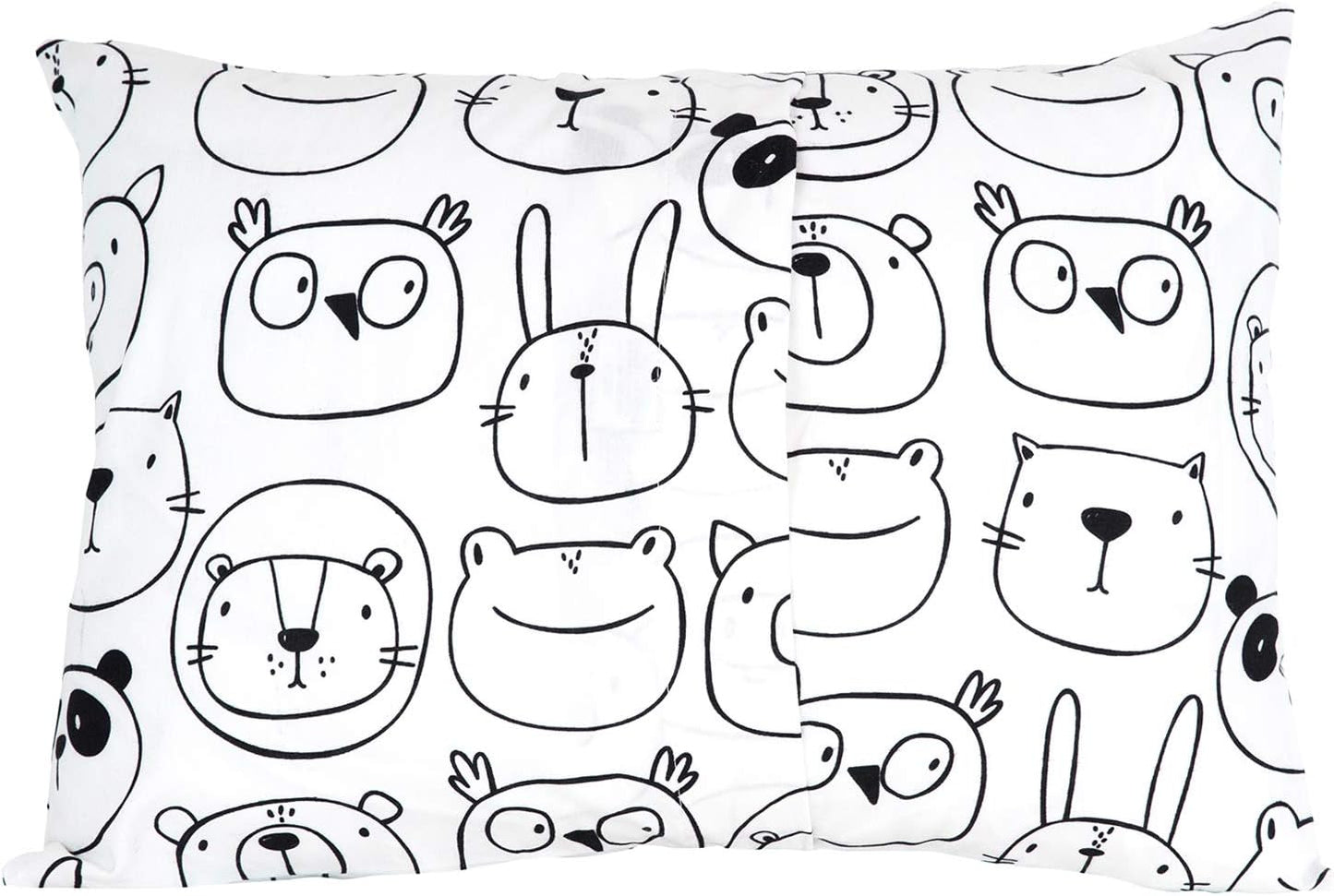 100% Cotton Toddler Pillowcase by ADDISON BELLE - Fits Both 13"x18" and 14"x19" Pillows - Soft, Durable & Breathable (Monochrome Animals)