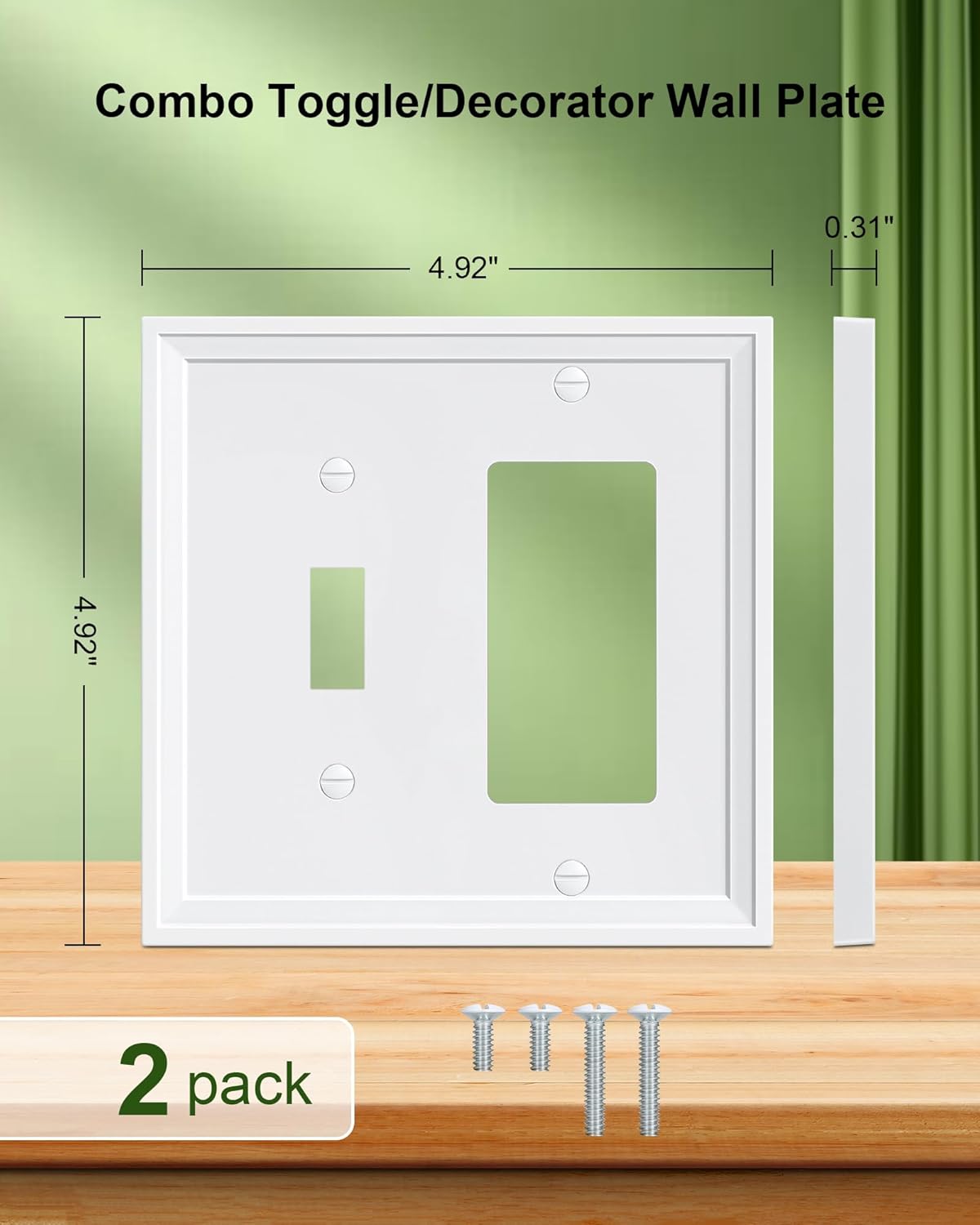 2-Pack Combo Toggle/Decorator Light Switch Cover Plate, White Decorative Electrical Outlet Covers, Bamboo Fiber Wall Switch Plates and Outlet Covers