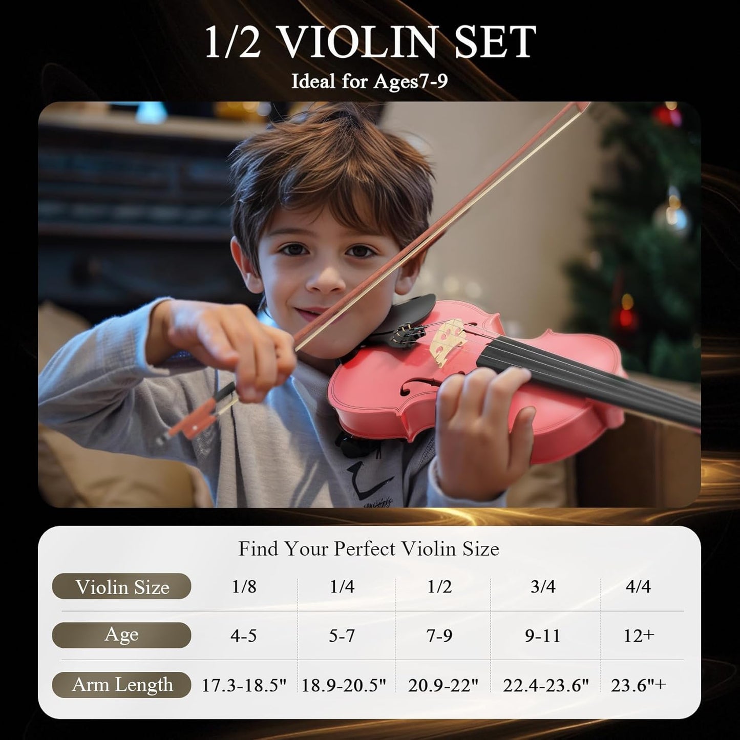 1/2 Violin Kit, Beginner Violin for Kids, Students, Complete Kids Violins Set with Case, Bow, Rosin, Ideal for Kids Violins Beginner Ages 5-9, Rose Pink