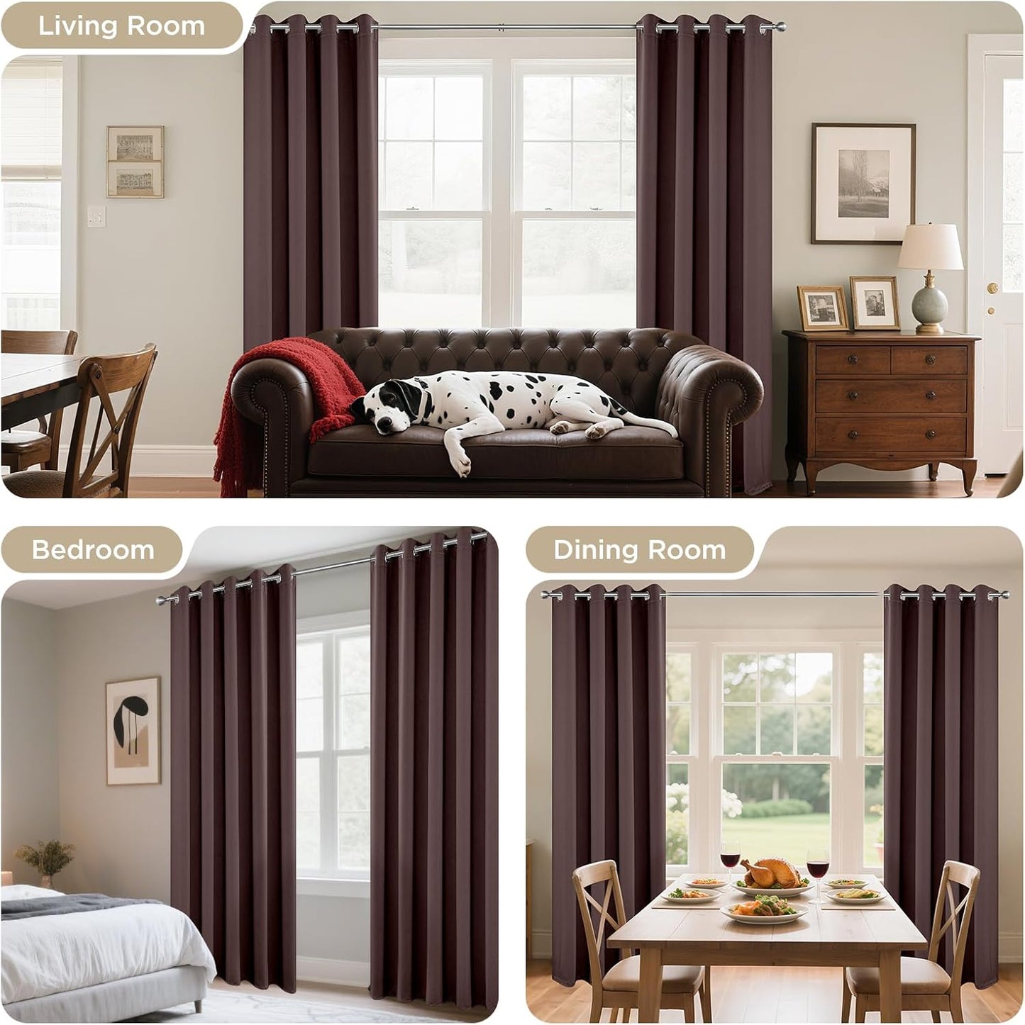Joydeco Blackout Curtains 84 inches Long 2 Panels Set, Thermal Insulated Long Curtains & Drapes 2 Burg, Room Darkening Grommet Drapes for Bedroom Living Room Windows (W42 x L84 Inch, Chocolate)
