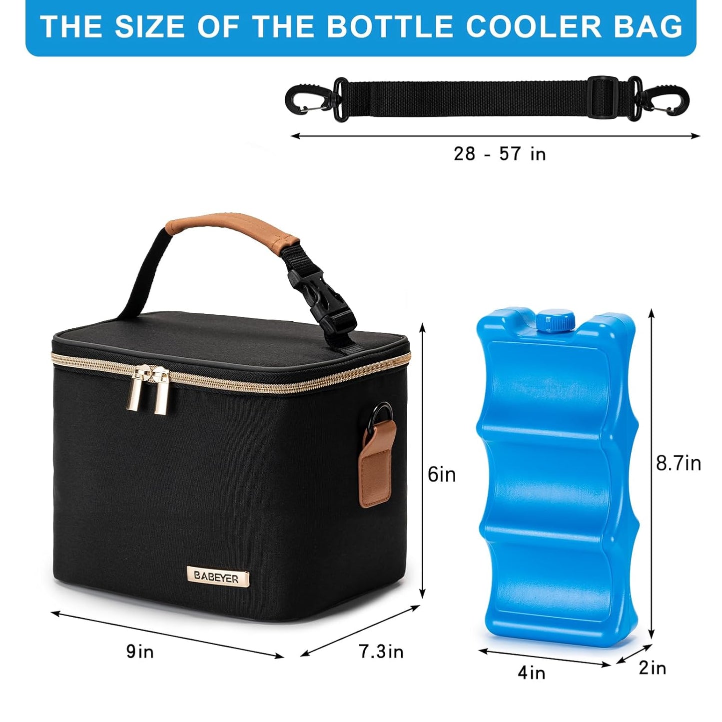 Breastmilk Cooler Bag with Ice Pack Fits 6 Baby Bottles Up to 5 Ounce, Baby Bottle Bag with Shoulder Strap for Nursing Mom Daycare-Black