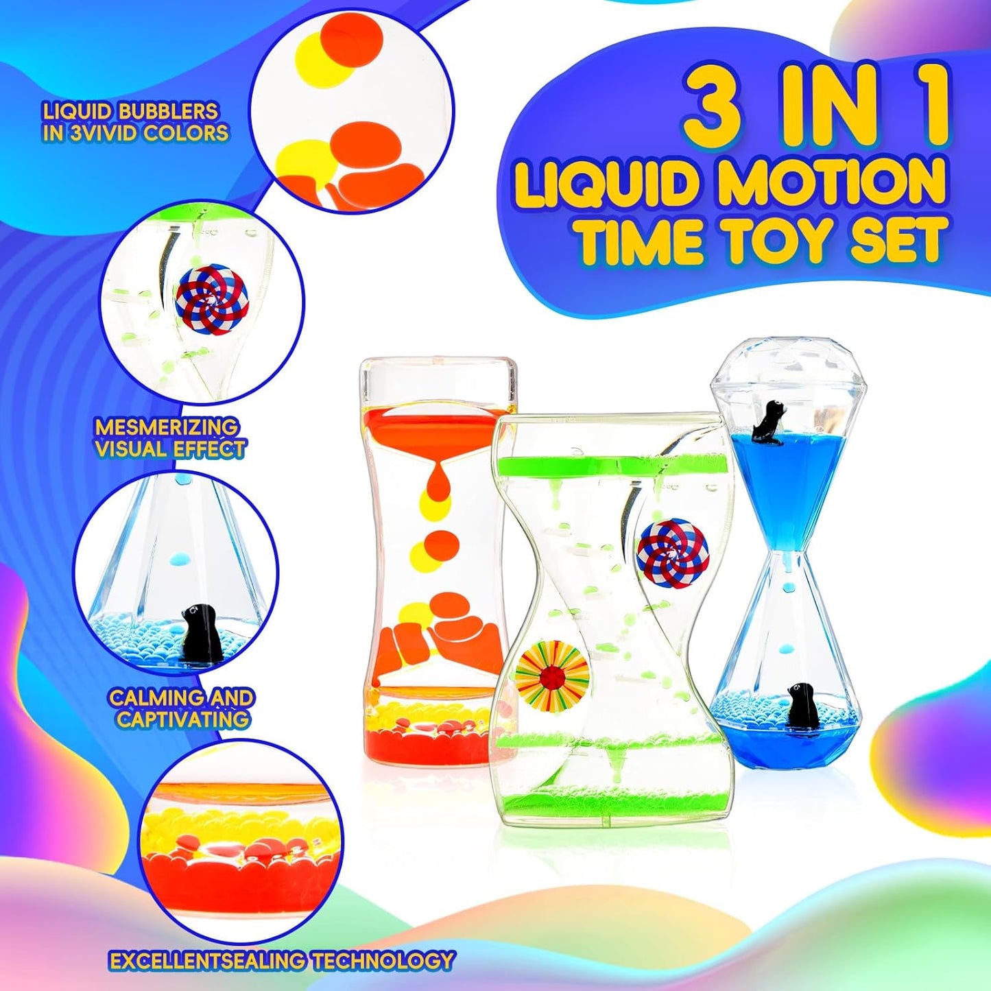 3 Types Liquid Motion Bubbler Liquid Timers for Kids Sensory Fidget Toys Small Calming Toys Autism Toy