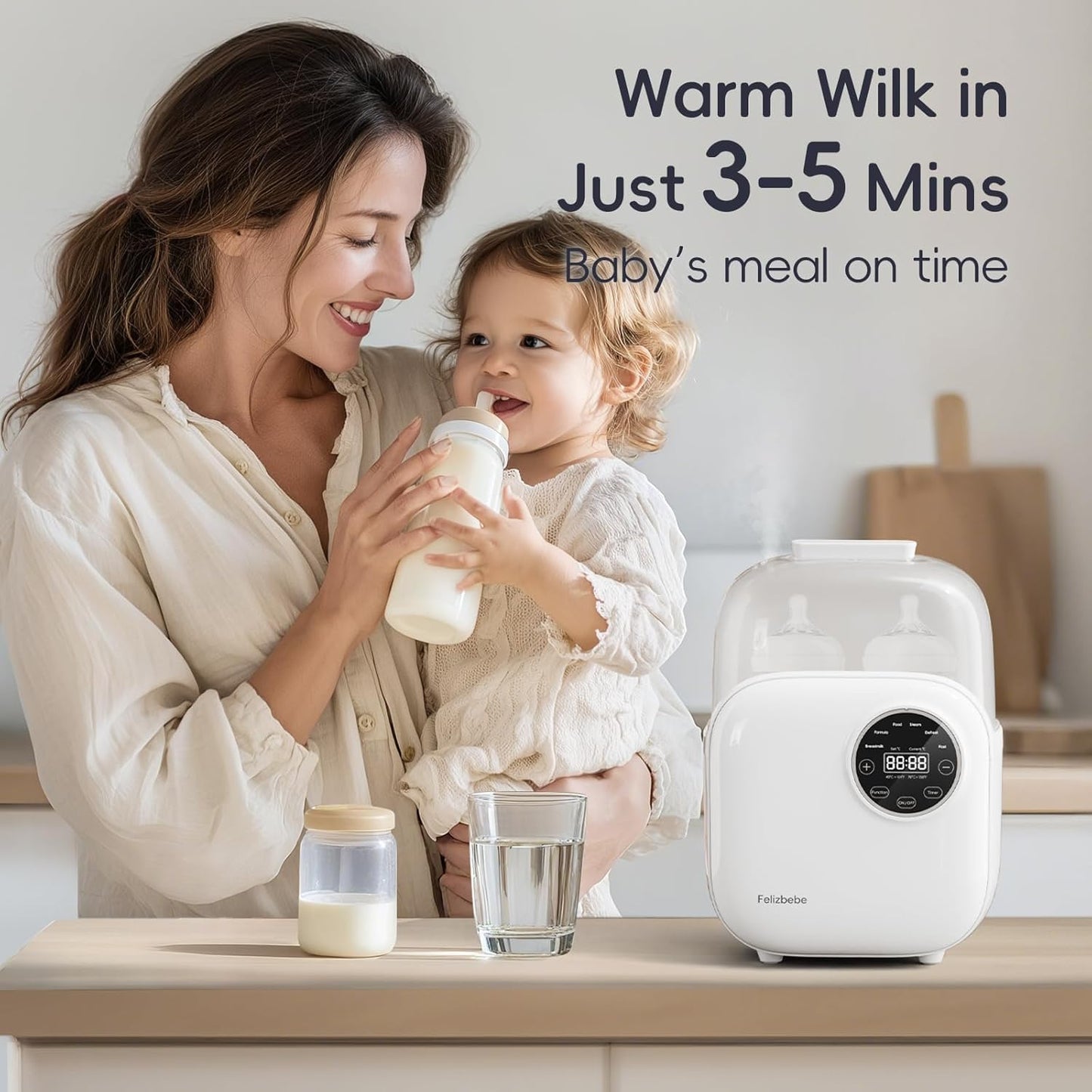 Baby Bottle Warmer, Felizbebe 10-in-1 Bottle Warmers for All Bottles, Detachable Body for Easy Cleaning, Accurate Temperature Control, Timer, Sterili-zing,Milk Warmer for Breastmilk or Formula