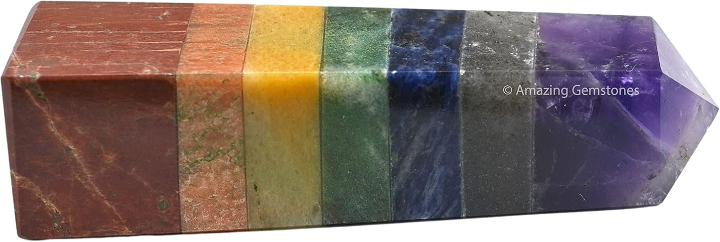 Amazing Gemstone Seven Chakra Crystal Towers ~ Natural Healing Crystal Point Obelisk for Reiki Healing and Crystal Grid (2 to 3 INCH)