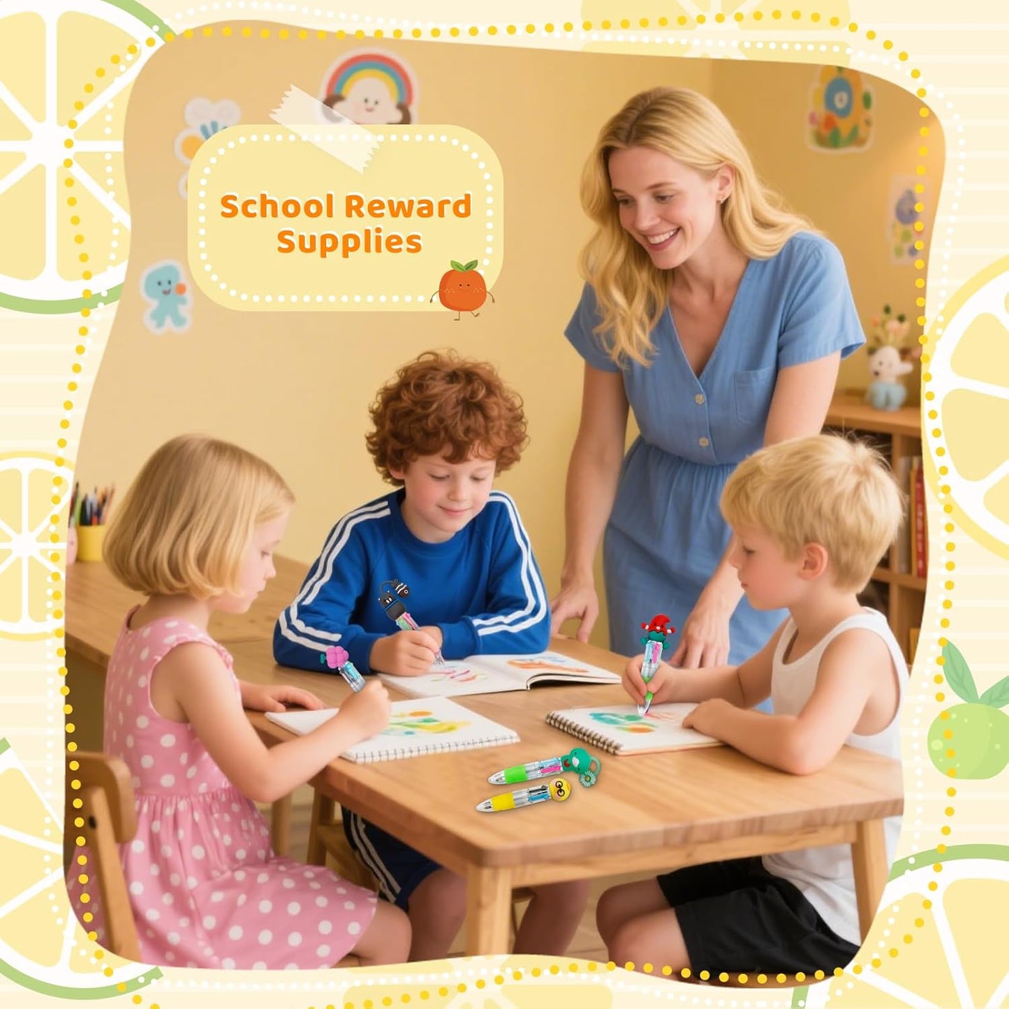 30Pcs Mini Multicolor Pens in One 4-in-1 Cute Pens Bulk for Kids, Ballpoint Pen for Birthdays and Children's Parties, Fun Gifts Assorted Ink Kawaii Pen(Fruits and Animals)