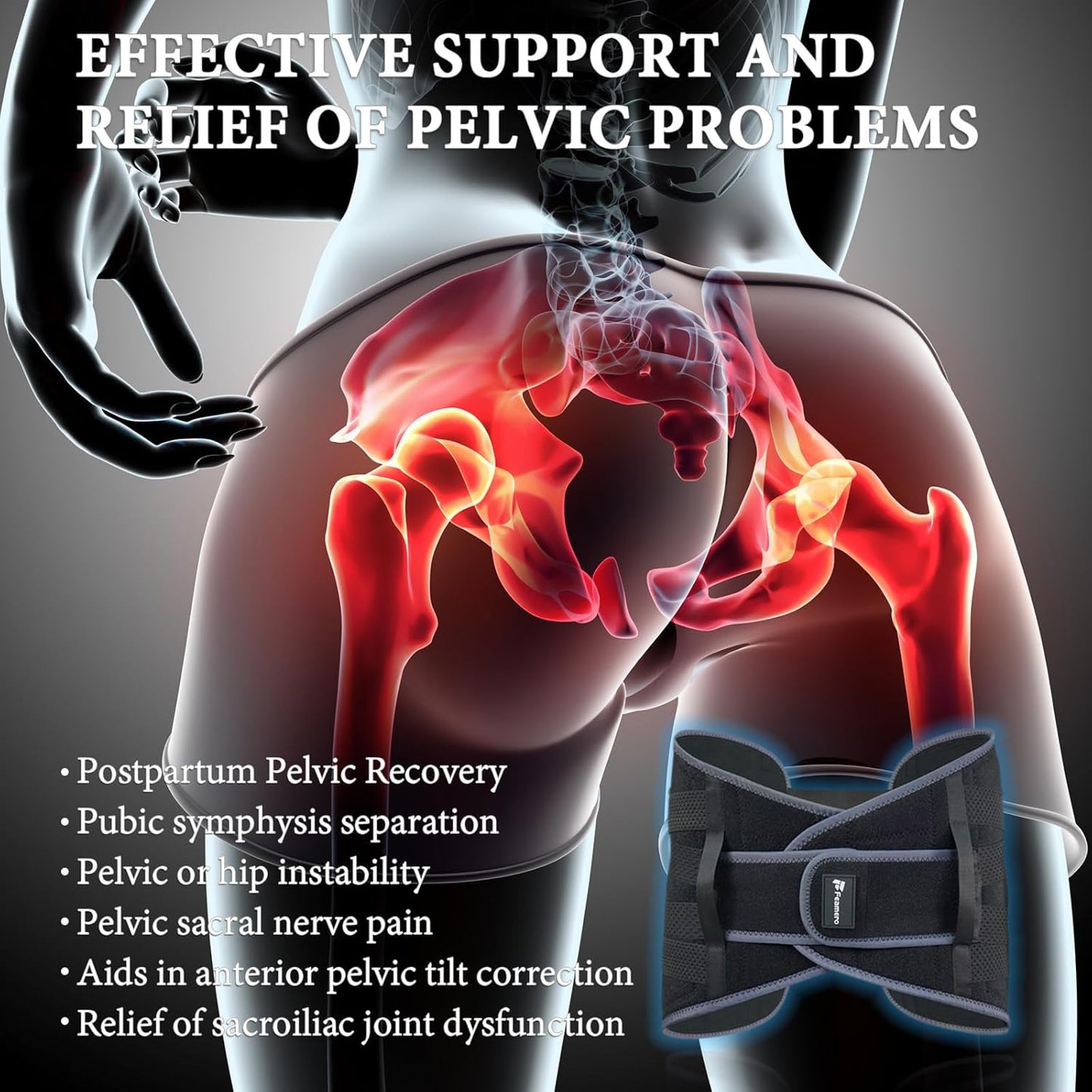 Inflatable Pelvic Support Belt for Women and Men, Adjustable Pressure SI Joint Brace for Postpartum Recovery, Pelvic Tilt Correction, Hip & Pubic Symphysis Pain Relief (M)
