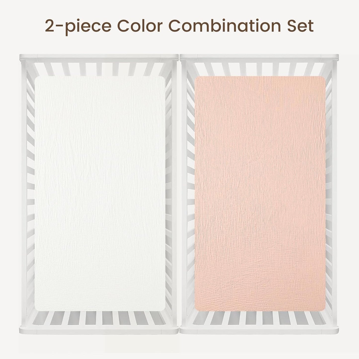 david's kids Muslin Crib Sheets for Boys Girls, 2 Pack 100% Cotton Soft Breathable Fitted Baby Sheet Set, 28x52 Inch Fits Standard Crib and Toddler Mattresses, Snow White & English Rose