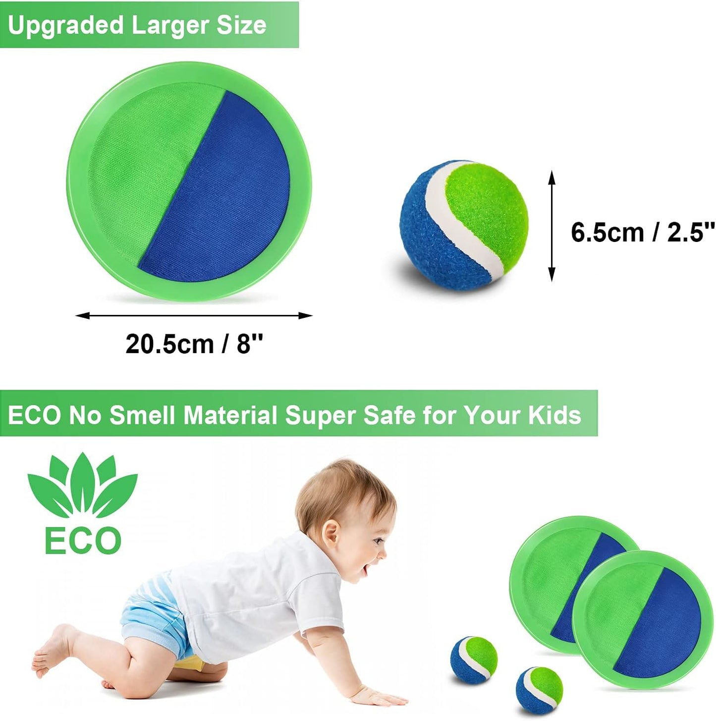 Jalunth Ball Catch Set Games Toss Paddle - Beach Toys Back Yard Lawn Outdoor Pool Backyard Camping Throw Age 3 4 5 6 7 8 9 10 11 12 Years Old Boys Girls Kids Adults Family Outside Easter Gifts Green