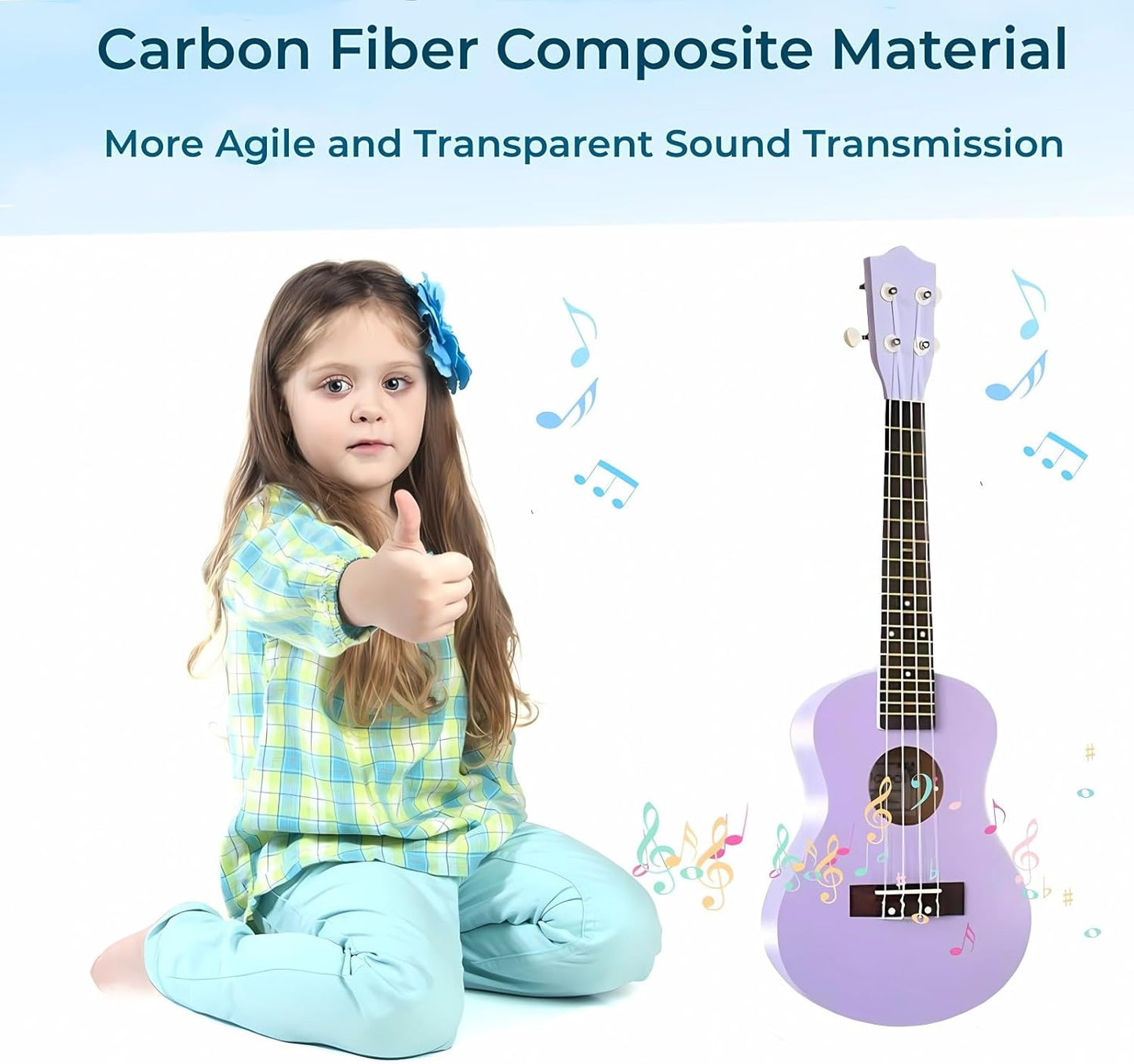 21 Inch Carbon Fibre Kids Toddler Child Children Acoustic Guitar Ukulele Musical Instruments Ideal for 3-9 Year Old Boys Girls Gifts (Purple)