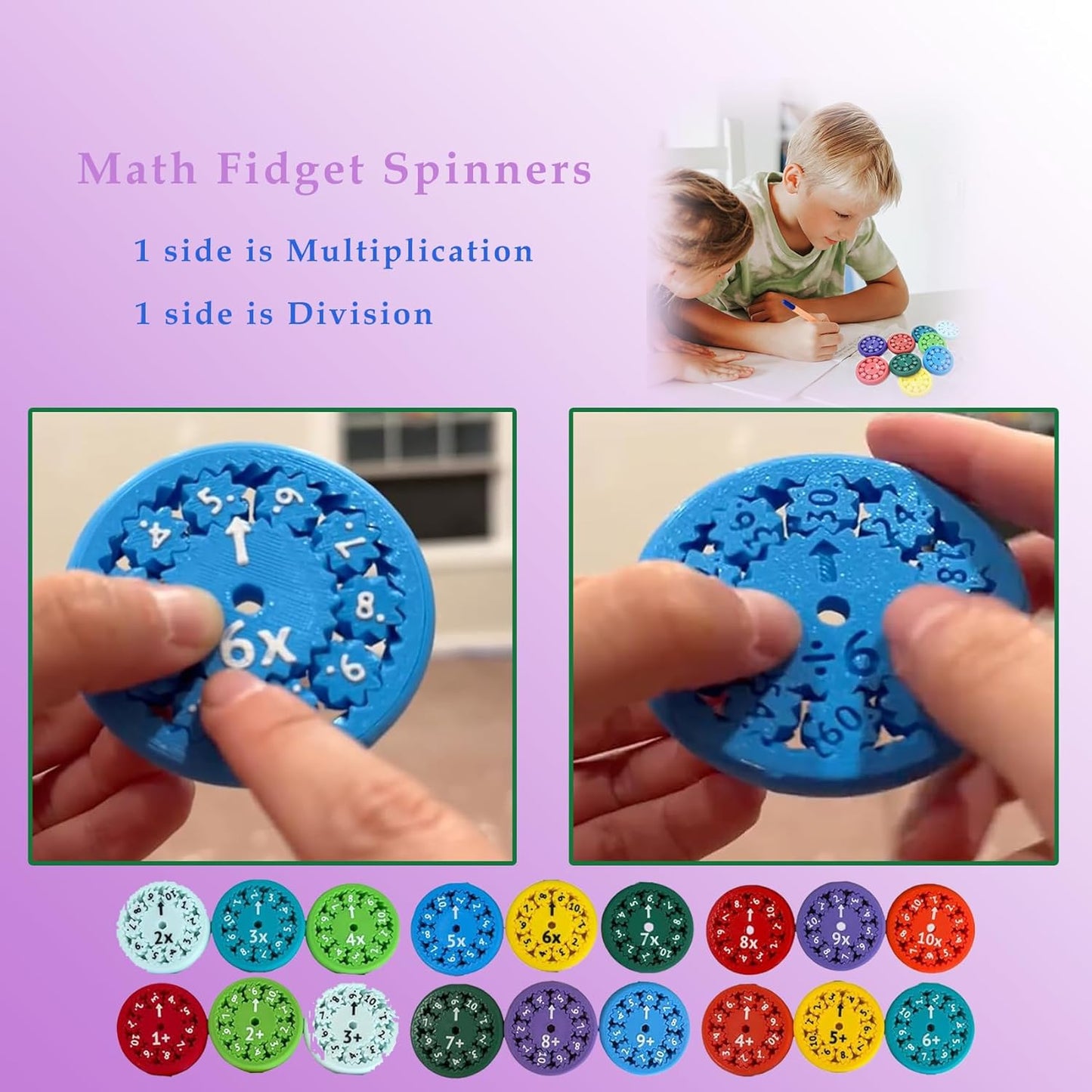 2024 Math Fidget Spinners Math Fidget Toy,Fidget Spinner Sensory Toys,Multiplication Table Game Fidget Toys,Math Games Digital Table Toy,Stress Anxiety Relief (9 Packs - Multiplication & Division)