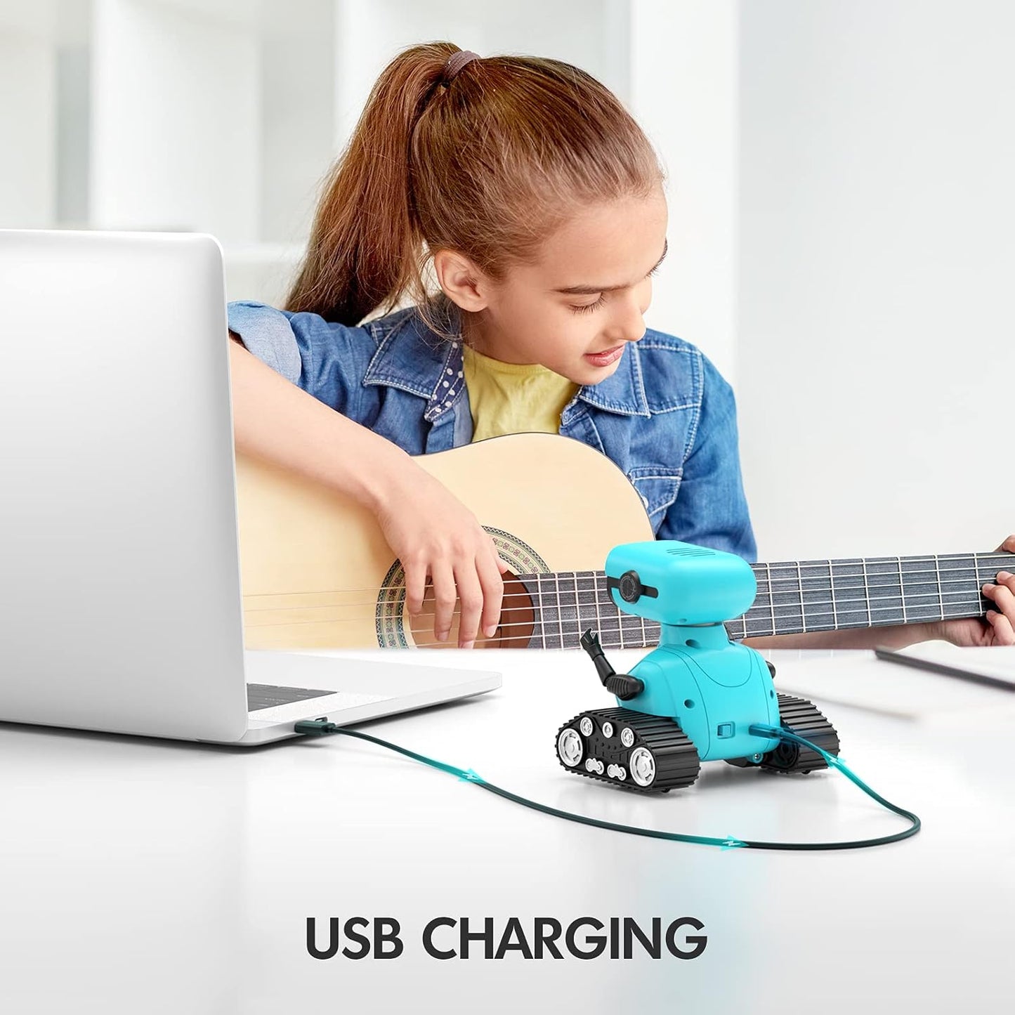 ALLCELE Robot Toys, Rechargeable RC Robots for Kids Boys, Remote Control Toy with Music and LED Eyes, Gift for Children Age 3 Years and Up - Blue