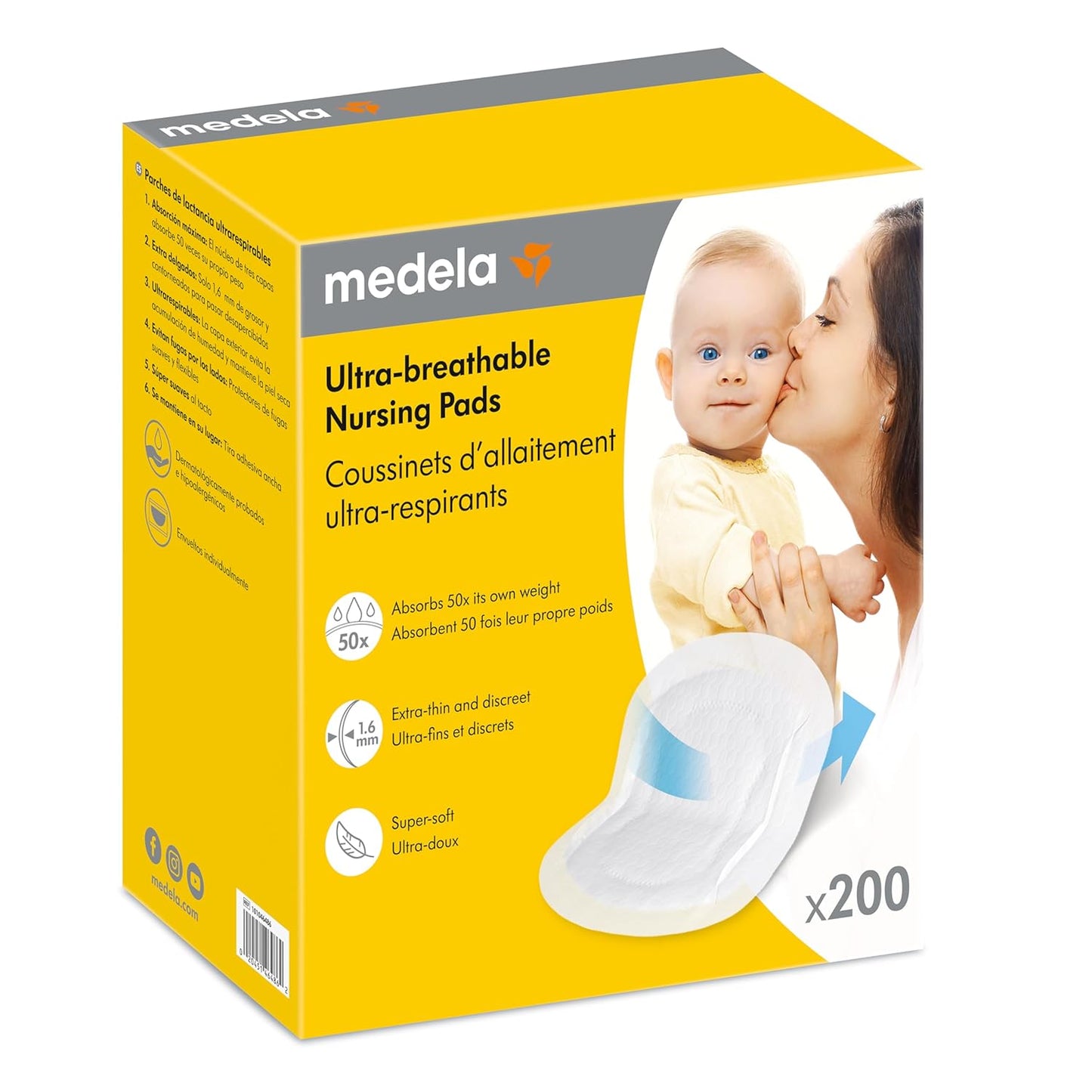 Medela Ultra-Breathable Nursing Pads, Highly Absorbent, Super Soft, Discreet Design for Comfortable Wear, Pack of 200