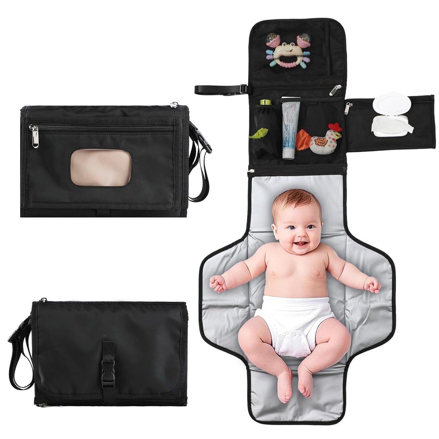 Portable Baby Diaper Changing Pad Smart Organized Diaper Changing Travel Bag with Wipe Dispenser and Waste Bag Dispenser. Infant Gift