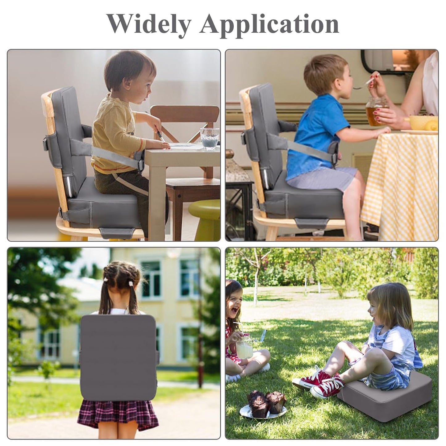 Toddler Booster Seat for Dining Table, Non-Slip Kitchen Chair Booster Seat with Backrest and Adjustable Straps, Portable PU Waterproof Travel Baby Booster Increasing Cushion