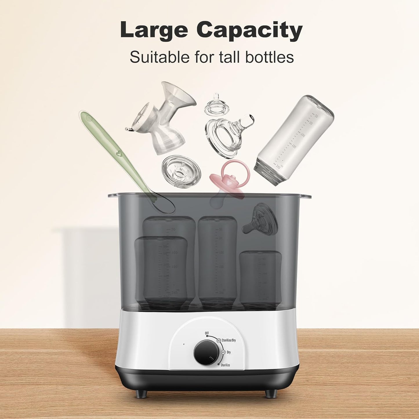 Baby Bottle Steamer, 3-in-1 Bottle Steamer and Dryer, Easy One-Dial Control Electric Steam Bottle Dryer for Baby Bottles, Baby Stuffs & Breast Pump Accessories