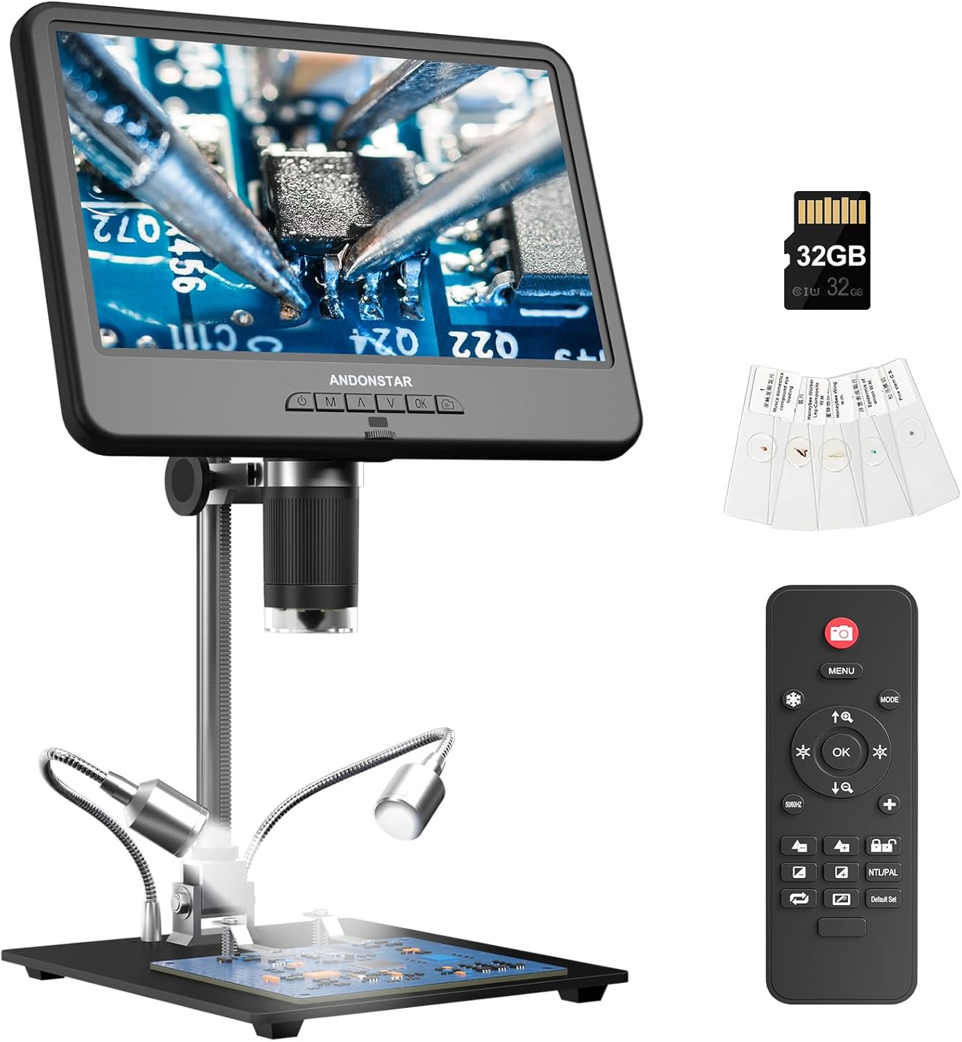 Andonstar AD210 10.1 Inch LCD Digital Microscope for Adults, Soldering Microscope for Electronics Repair, Coin Microscope Camera Full View for Error Coins with Light, Biological Slides Kit, 32G Card