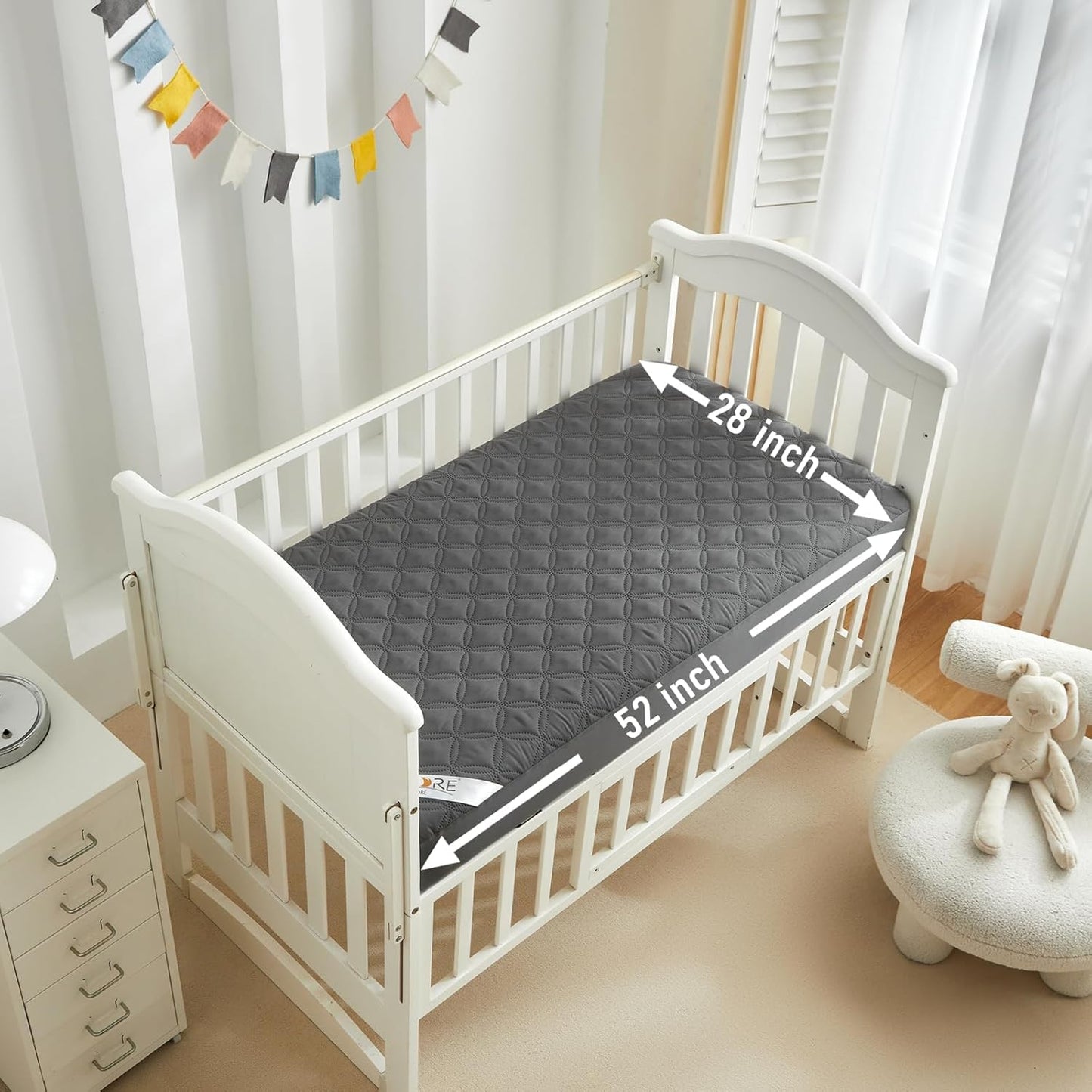 BEDLORE Waterproof Mattress Protector Crib, 2 Pack Soft Gray Mattress Pad, Noiseless Machine Washable Mattress Cover, Ultimate Protection for Your Baby's Crib Toddler Bed (52''x28'')