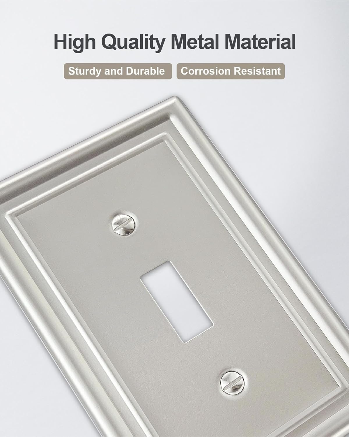 4-Pack Single Toggle Wall Plate, Metal Light Switch Cover, Satin Nickel Switch Plate Cover, Midsize, A035 Series